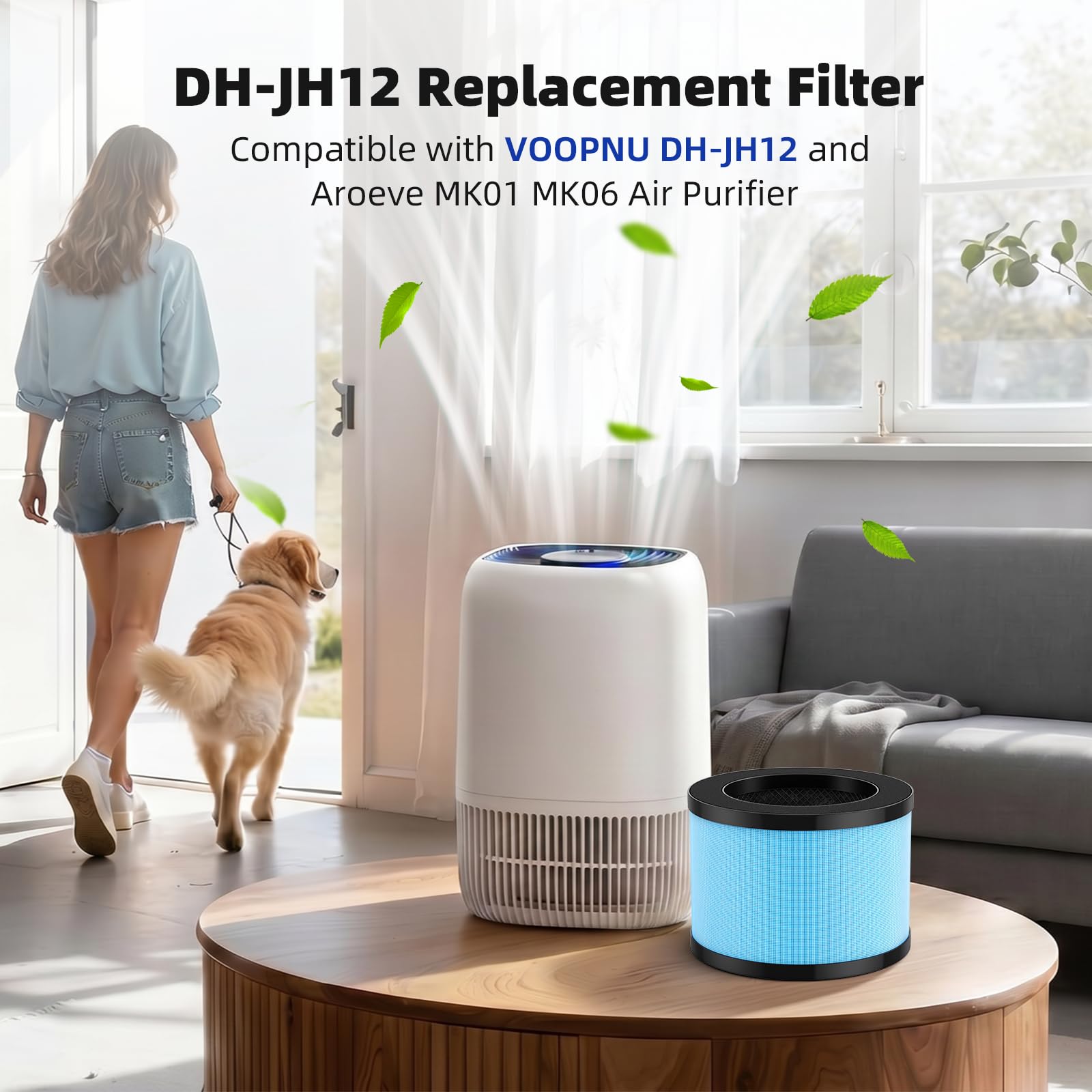 3 Pack DH JH12 Replacement Filter for VOOPNU DH‑JH12 Air Purifier (3 Count)