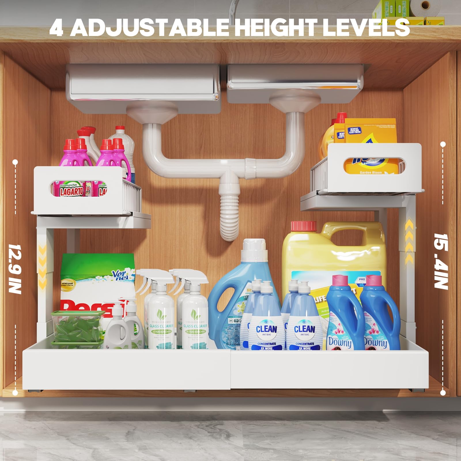 1 Pack Expandable Under Sink Organizers Storage With Upgrade Ball