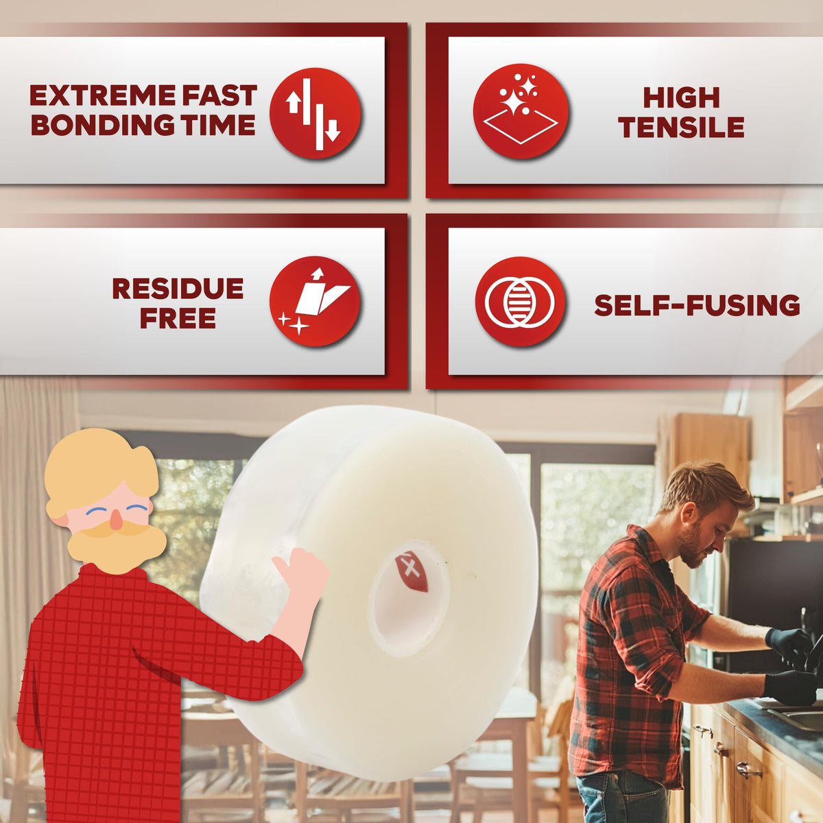 Self Fusing Silicone Tape Waterproof Clear (36 Foot)