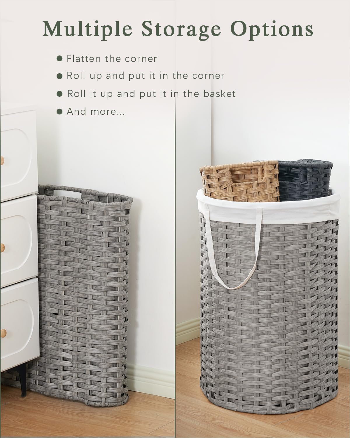 Laundry Basket with Lid 23.8 Gal Round Laundry Hamper Grey