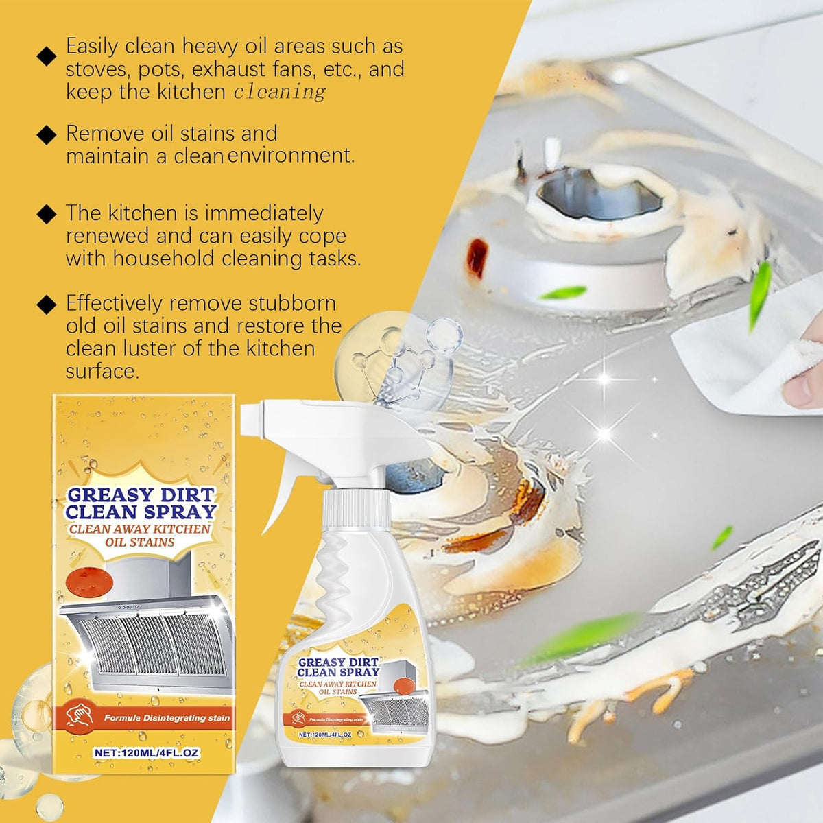 Multifunctional Powerful Kitchen Foam Cleaner, Rotateepic Foam Cleaner, Greasy Dirt Clean Spray, All-Purpose Heavy Duty Degreaser Cleaning Spray for Oven, Stove and Range Hood (3pcs) - ModHome Supplies