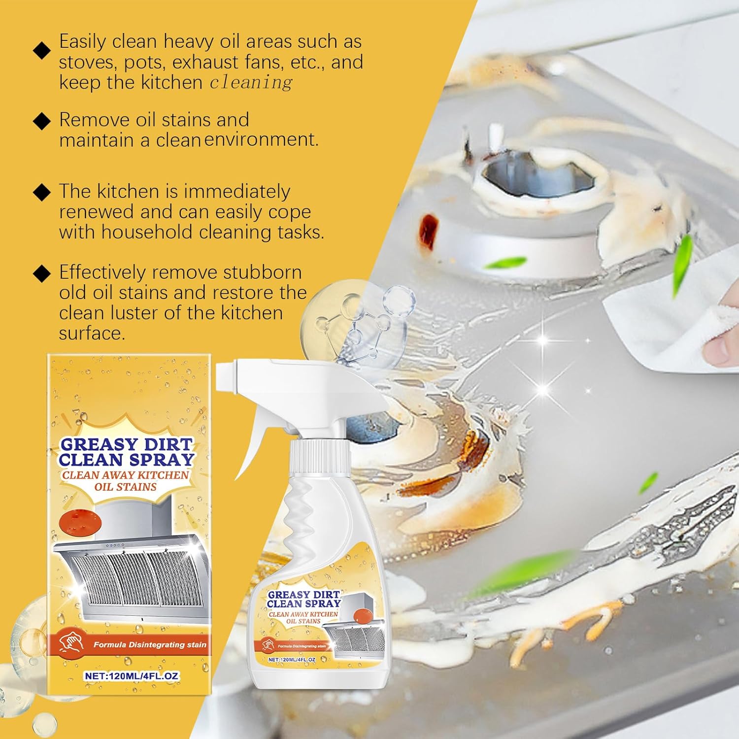 Multifunctional Powerful Kitchen Foam Cleaner, Rotateepic Foam Cleaner, Greasy Dirt Clean Spray, All-Purpose Heavy Duty Degreaser Cleaning Spray for Oven, Stove and Range Hood (3pcs) - ModHome Supplies