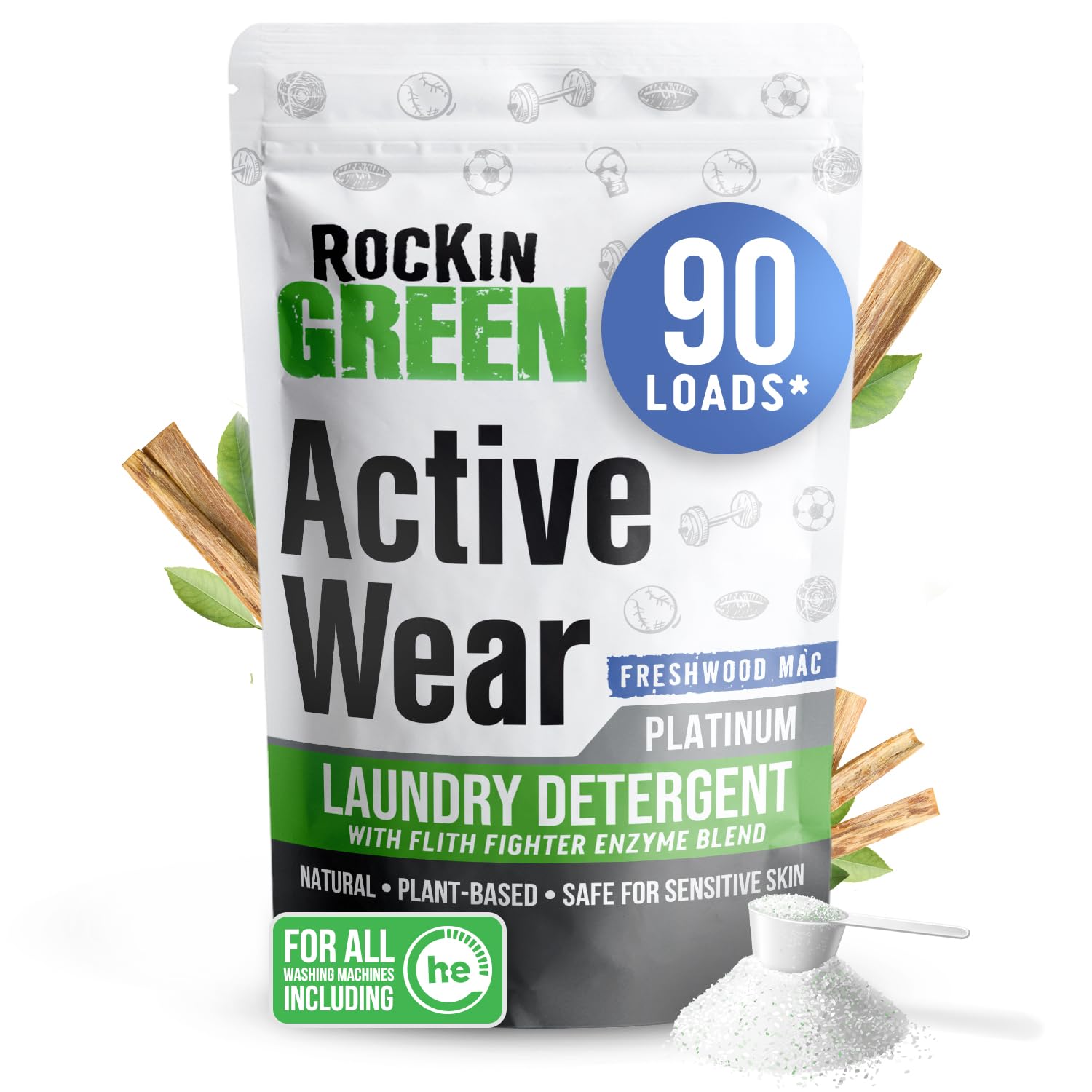 Active Wear Laundry Detergent Powder Freshwood Mac 90 Loads (45 Ounce)