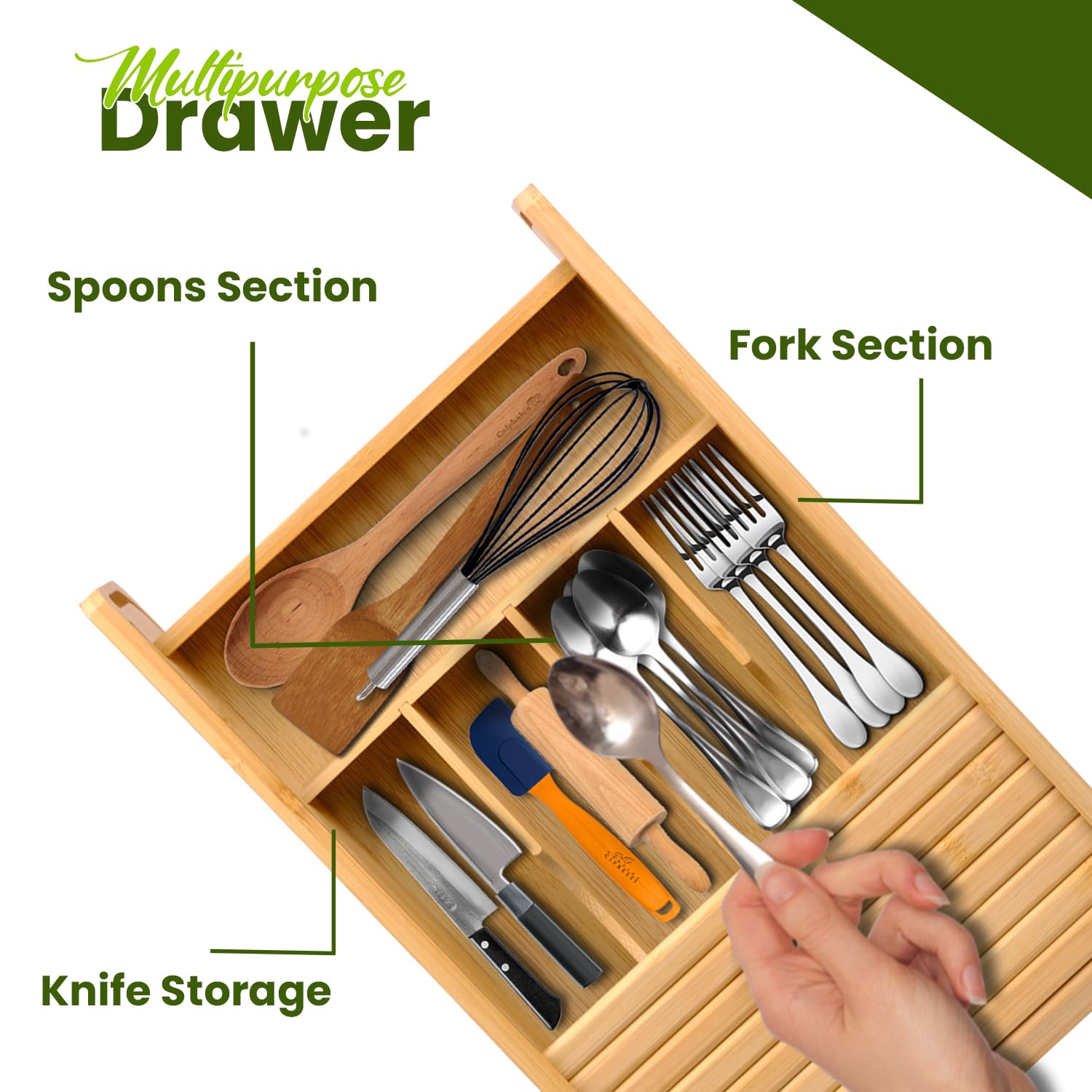 Bamboo Drawer Organizer with Sliding Lid