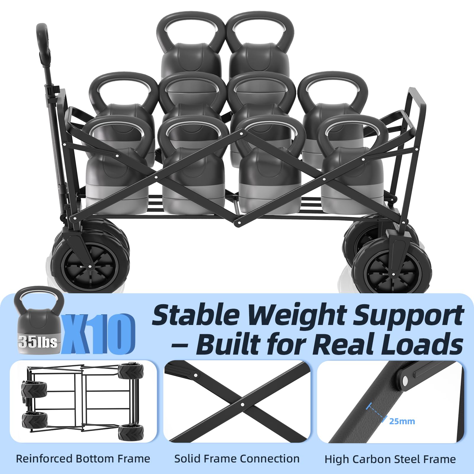 Wagons Carts Foldable Heavy Duty 350L Capacity for Camping