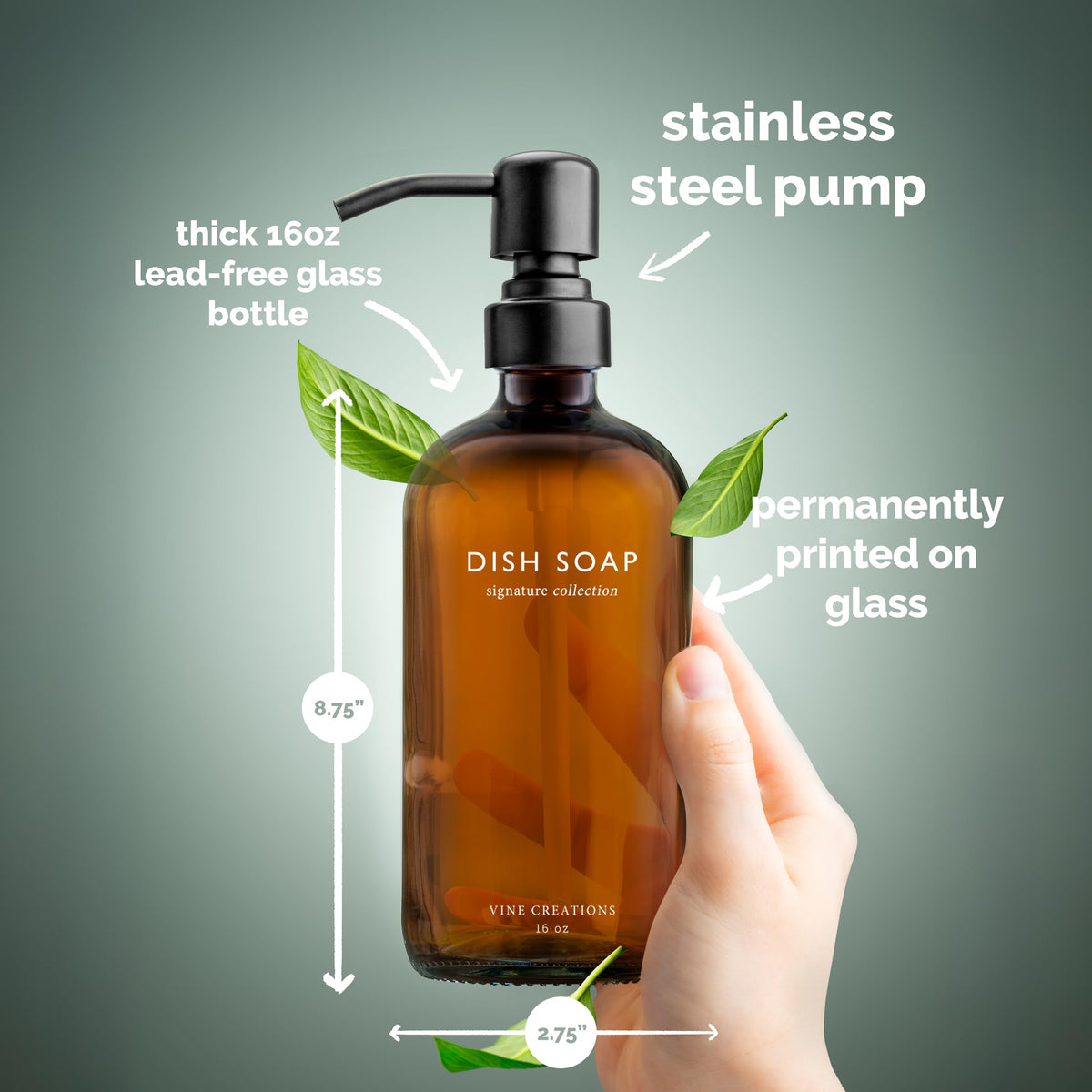 Amber Glass Soap Dispenser Set (16 Ounce)