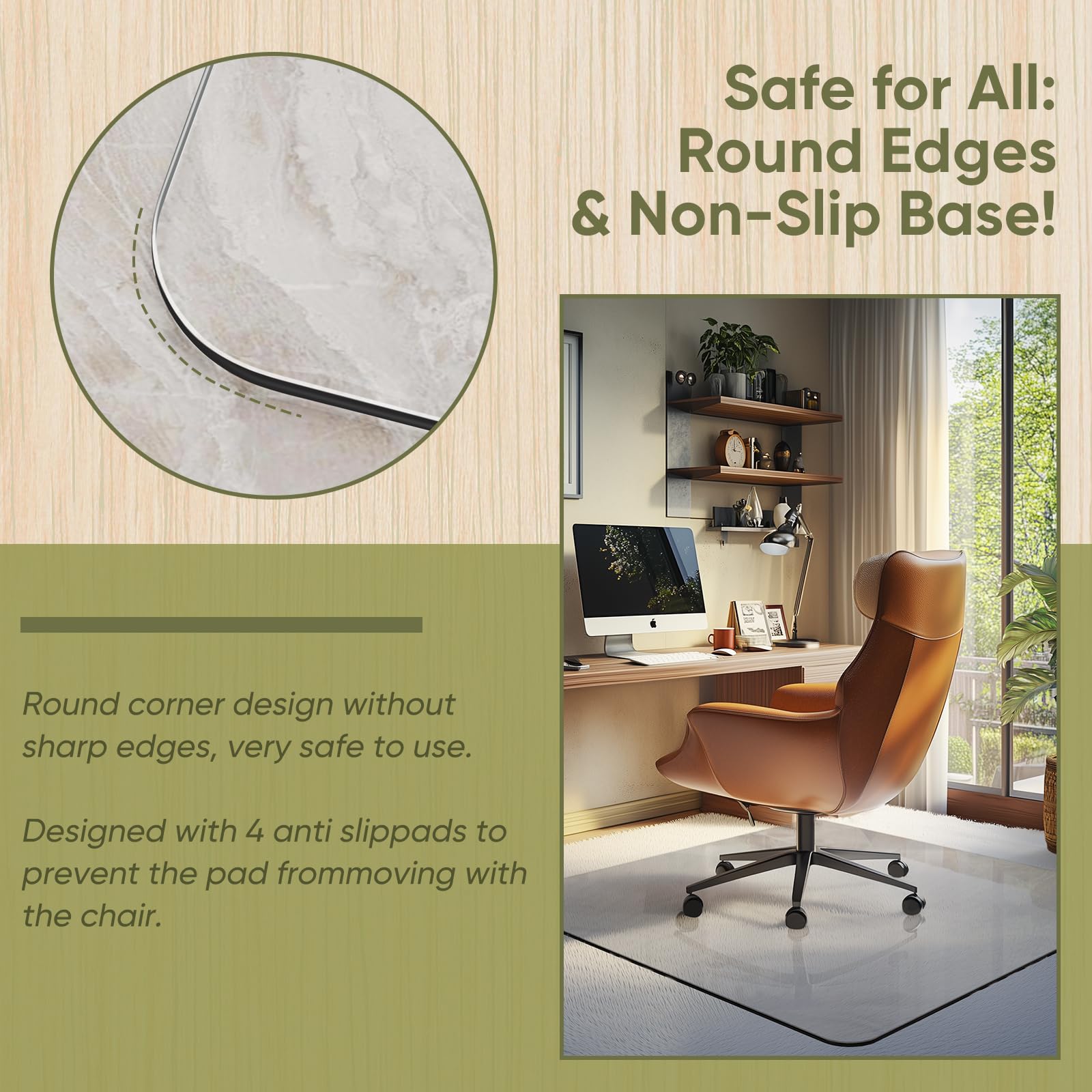45"x45" Tempered Glass Chair Mat for Carpet & Hardwood Floors