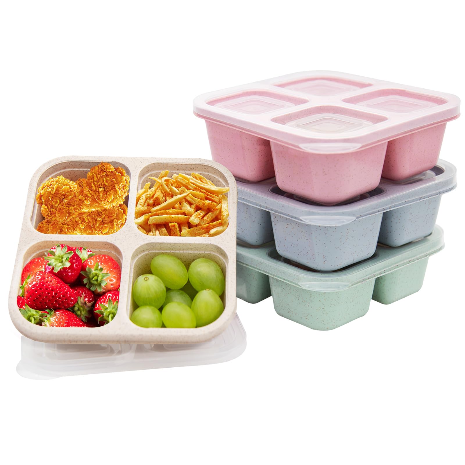 4 Pack 4 Compartment Divided Snack Box FOR Kids (4 Count)