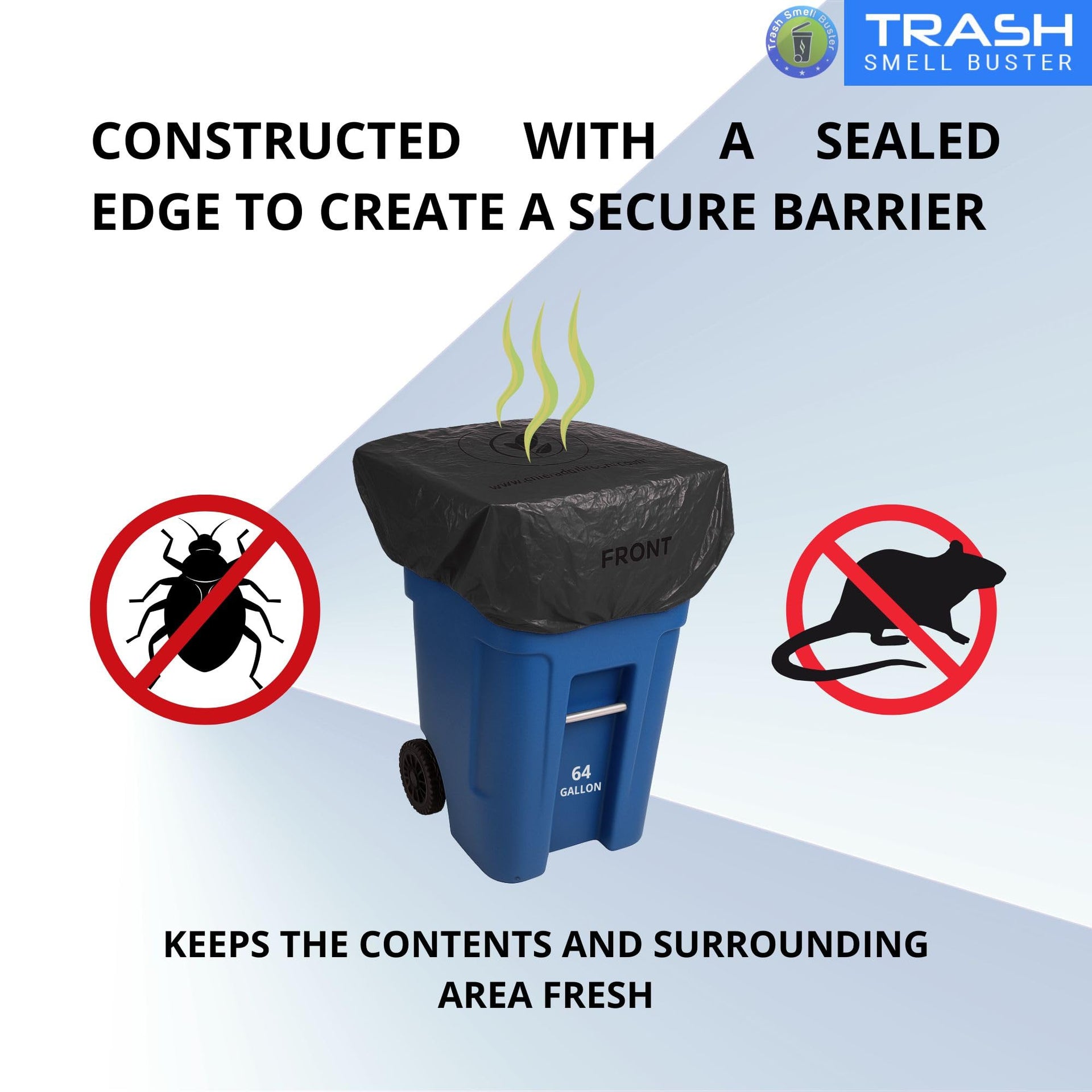 Trash Can Smell Eliminator Cover Odor Eliminating Bag Lemon Scented Durable Chemical Free 64 Gallon 3 Pack (3 Count)