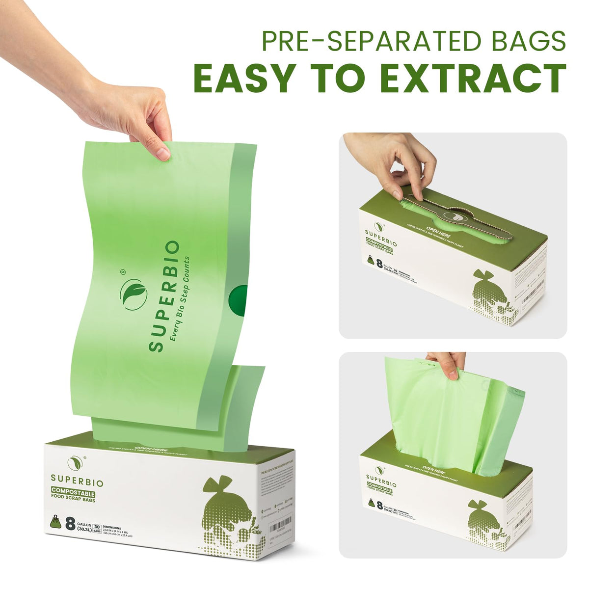 8 Gallon Compostable Drawstring Kitchen Waste Bags (30 Count)