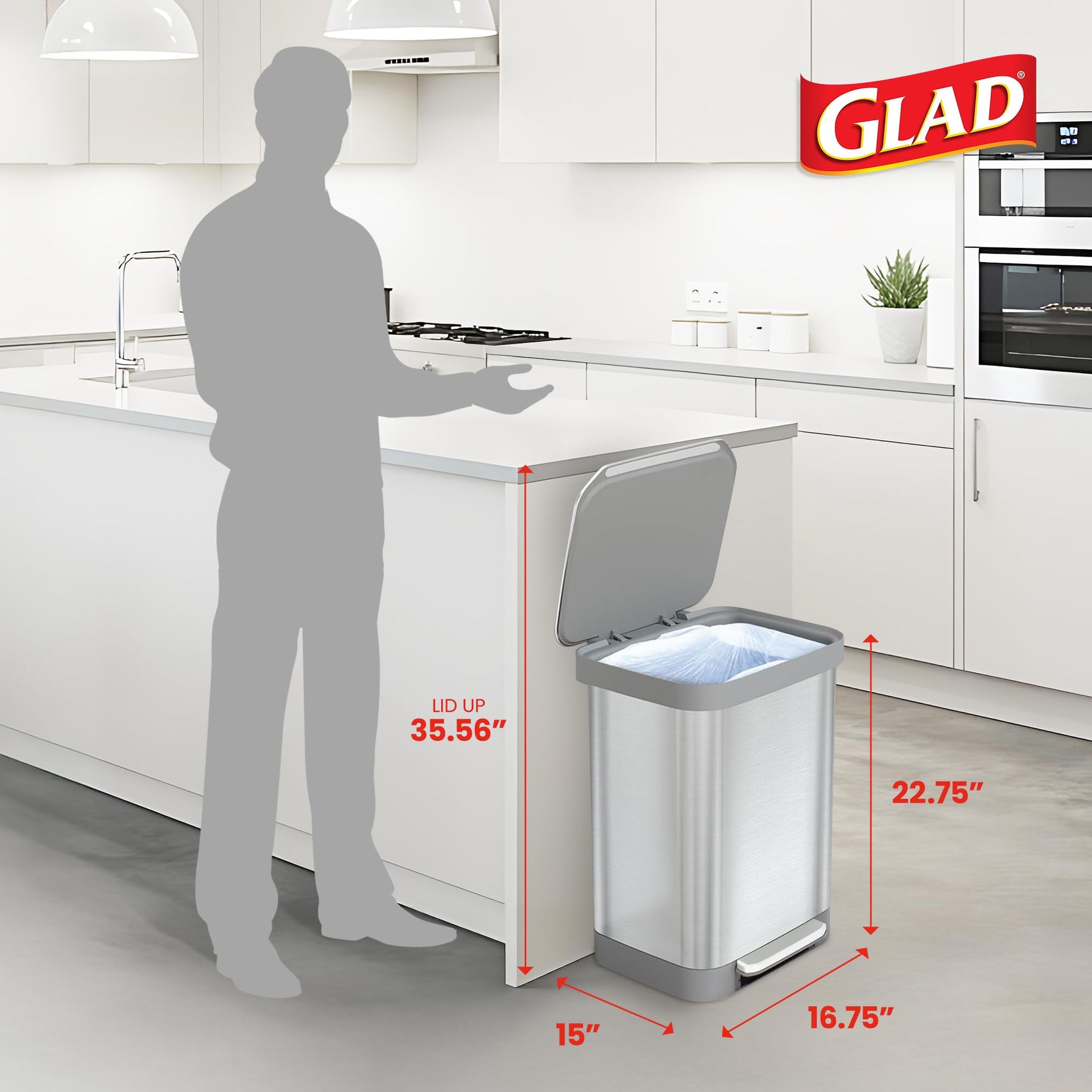 Stainless Steel Trash Can with Clorox Odor Protection
