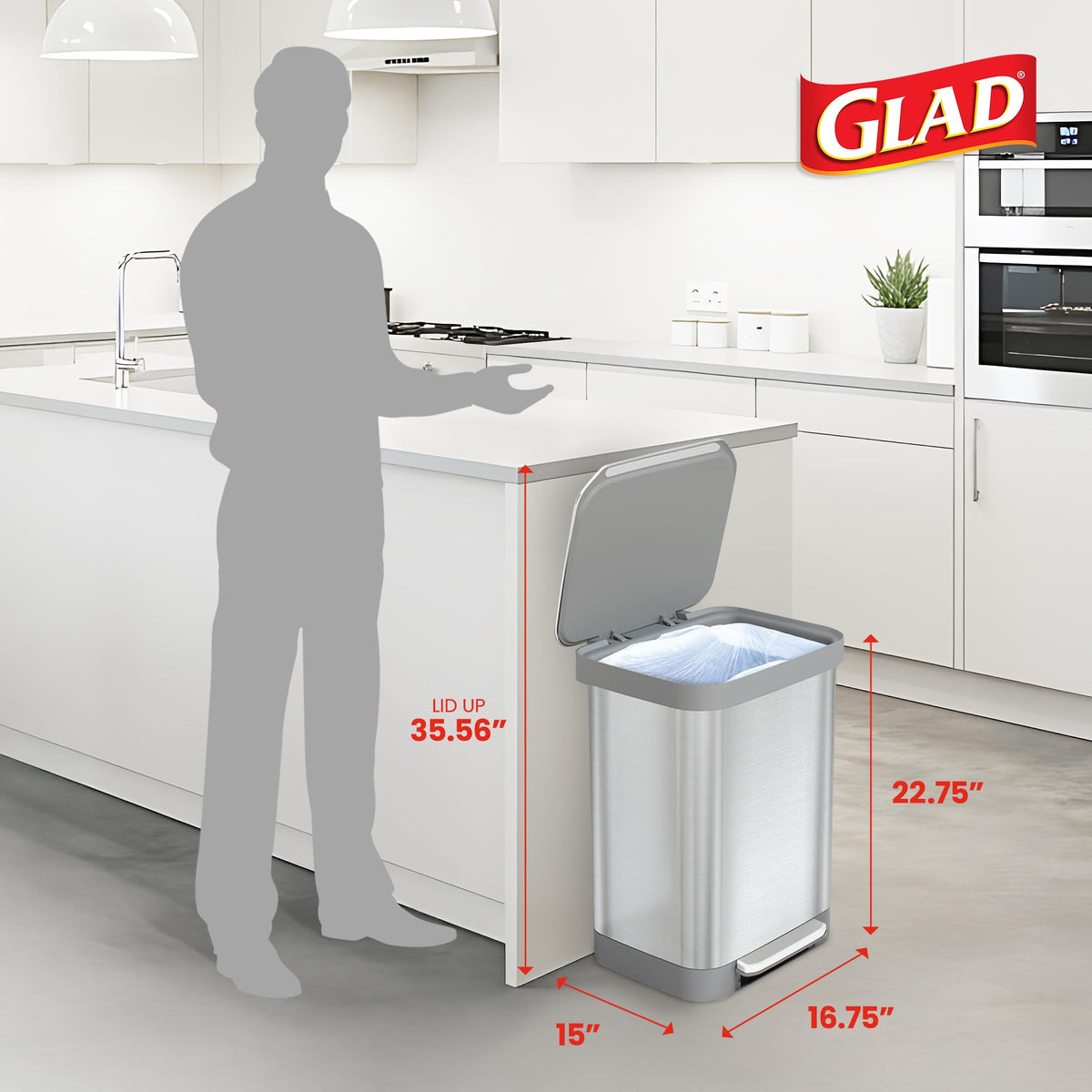 Stainless Steel Trash Can with Clorox Odor Protection