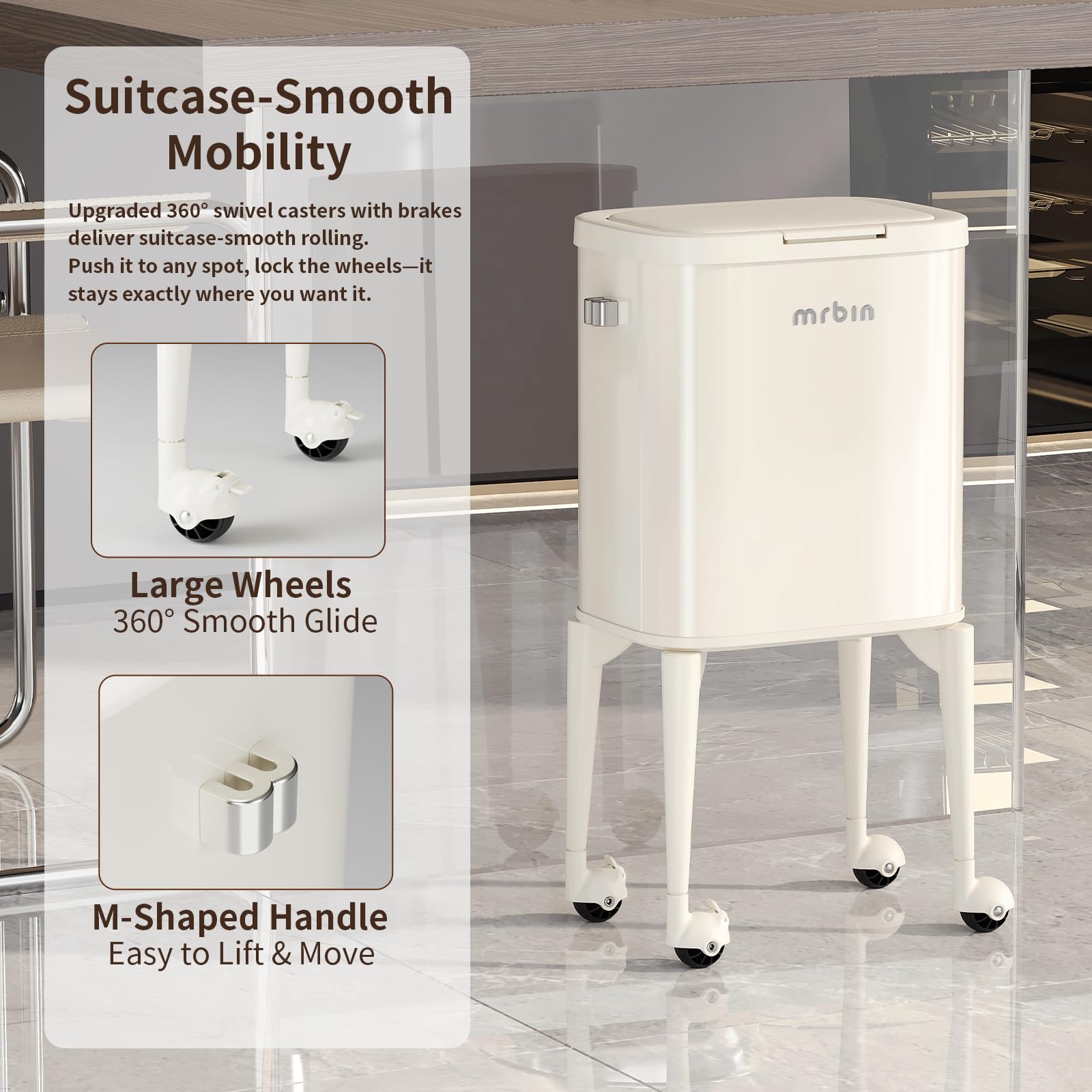 Metal Kitchen Trash Can with Wheel Legs