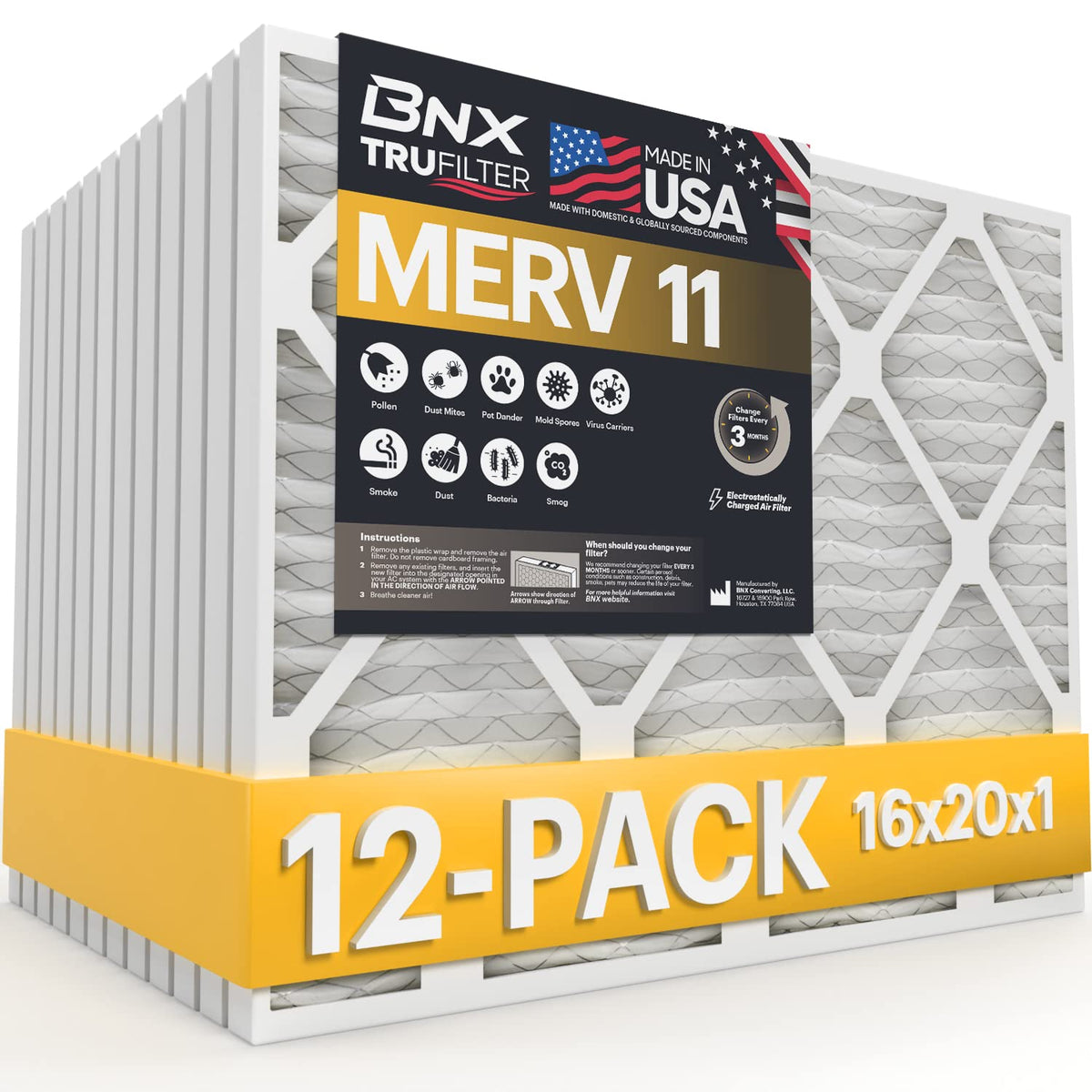 16x20x1 MERV 11 Air Filter 12 Pack (12 Count)