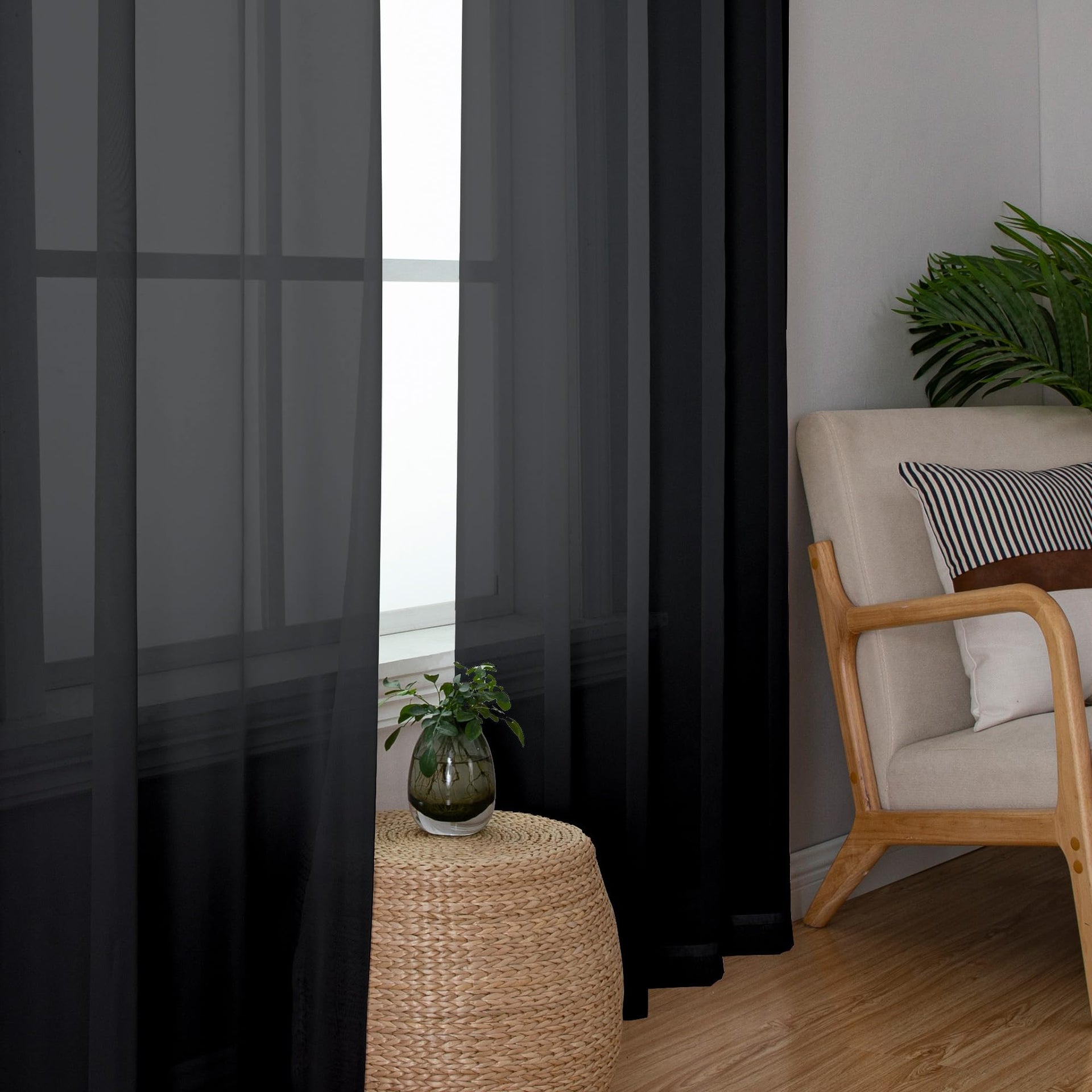 Black Sheer Window Curtain Panels 54 Inch 2 Panels