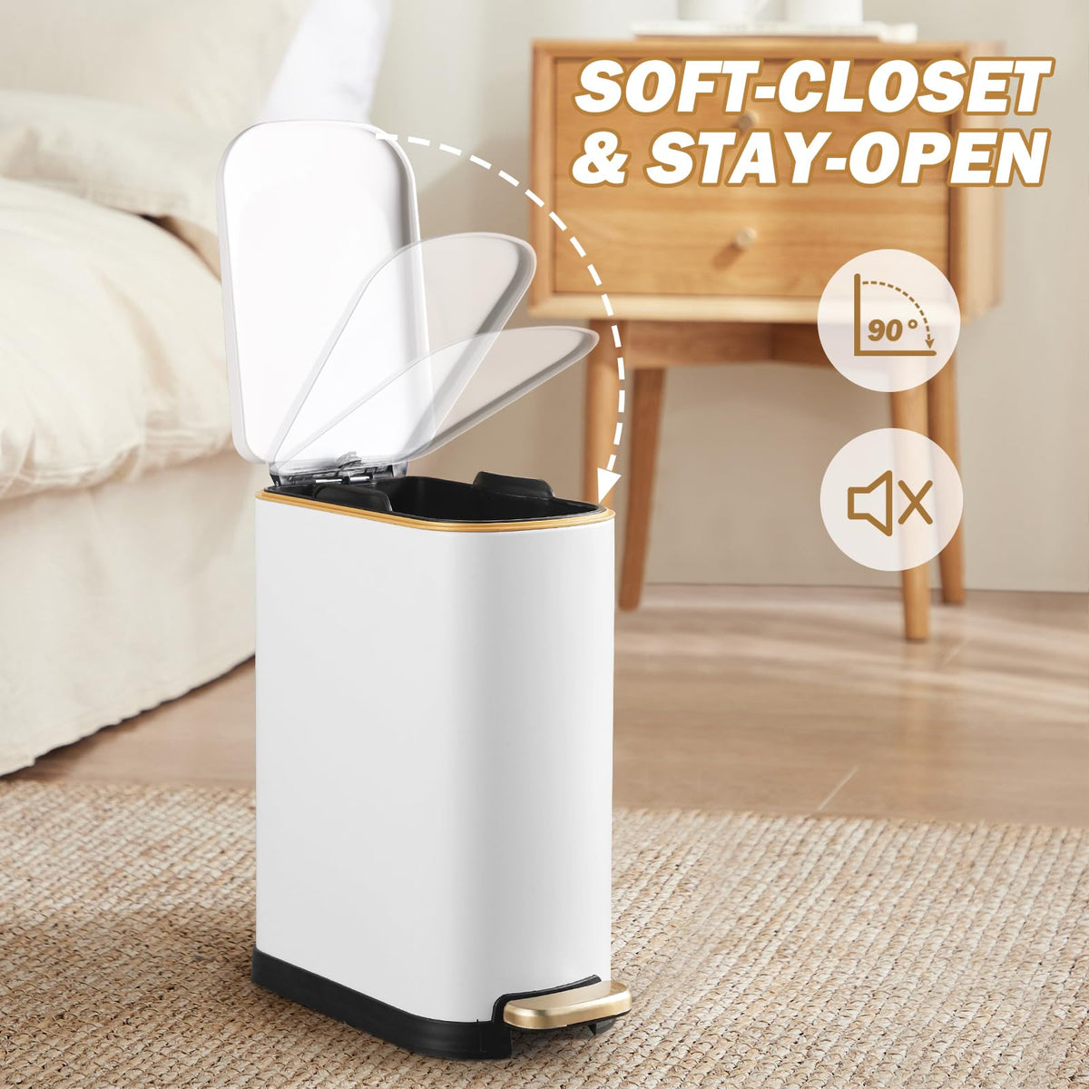 Bathroom Trash Can with Soft Close Lid 3.5 Gallon Matte White