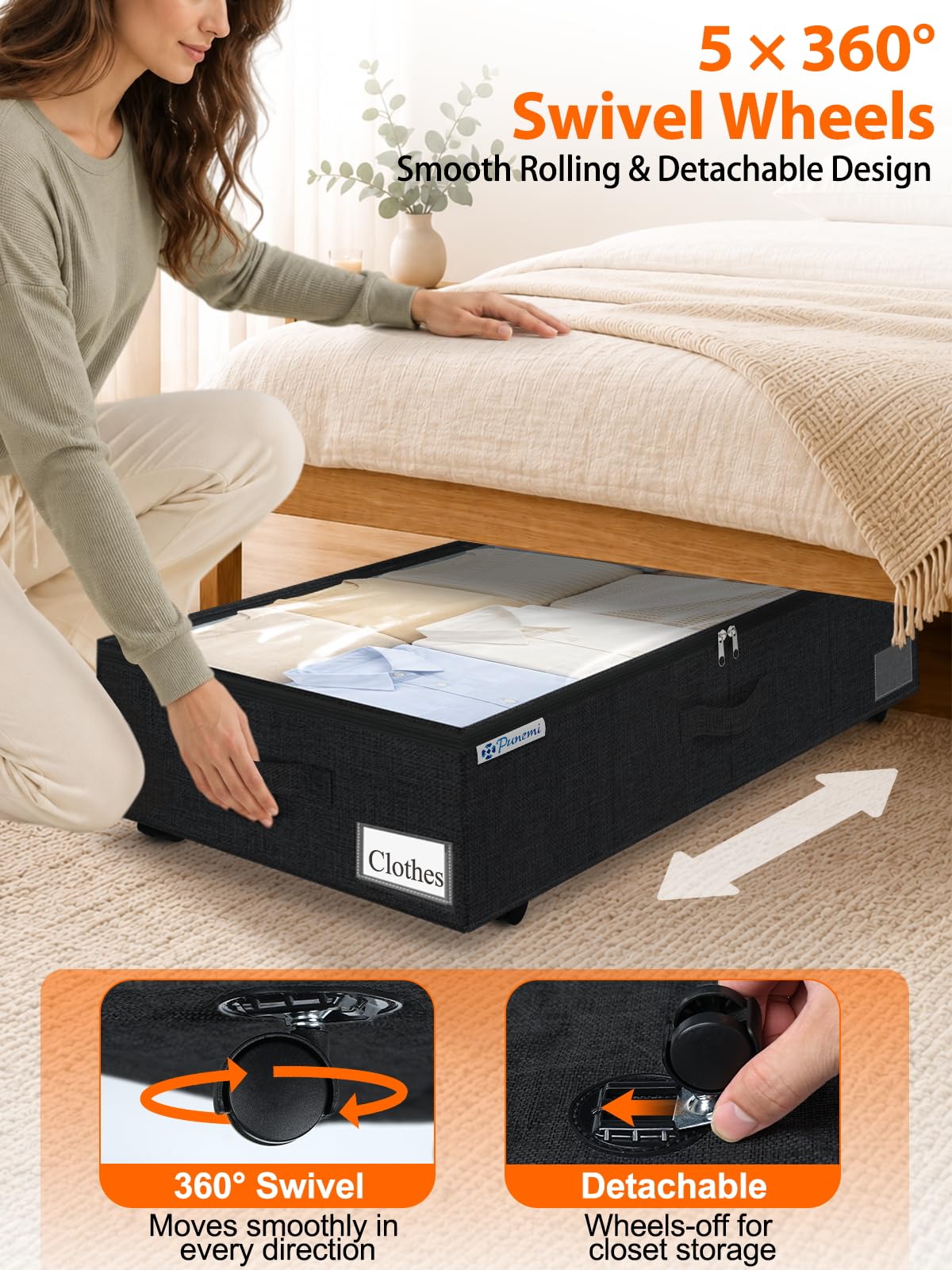 10 inch Tall Under Bed Storage Bins with Wheels (2 Count)