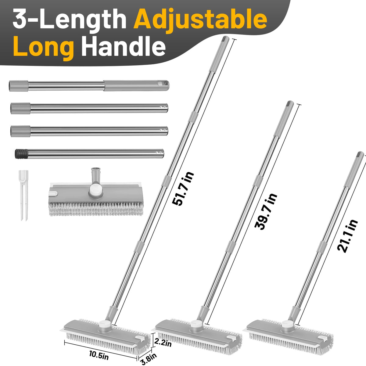 3 in 1 Floor Scrub Brush with Long Handle & Squeegee