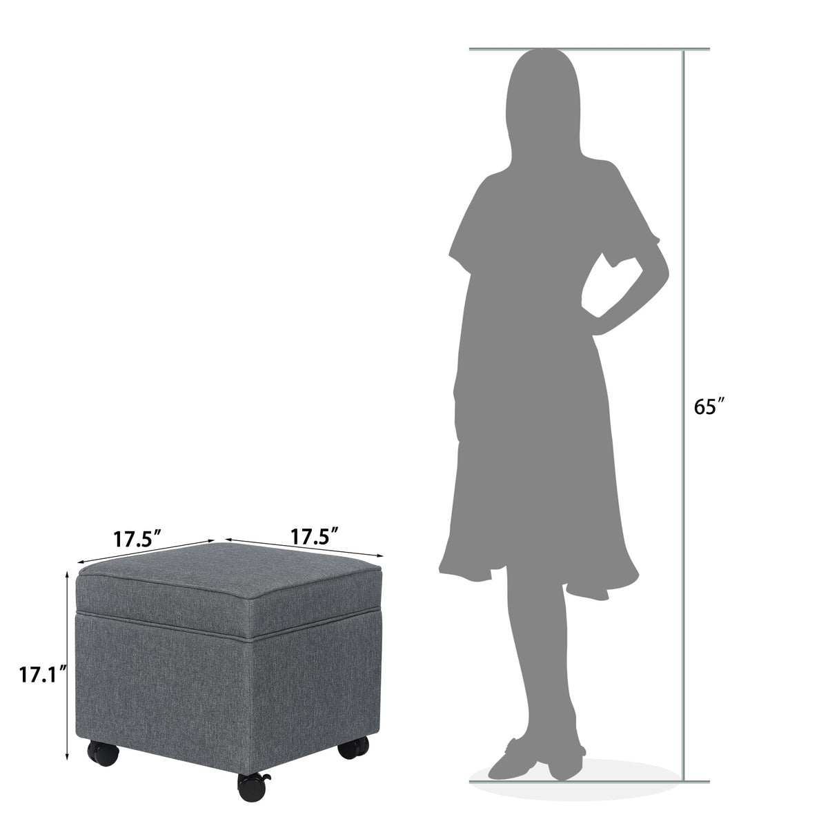 17.5" Square Fabric Ottoman with Storage