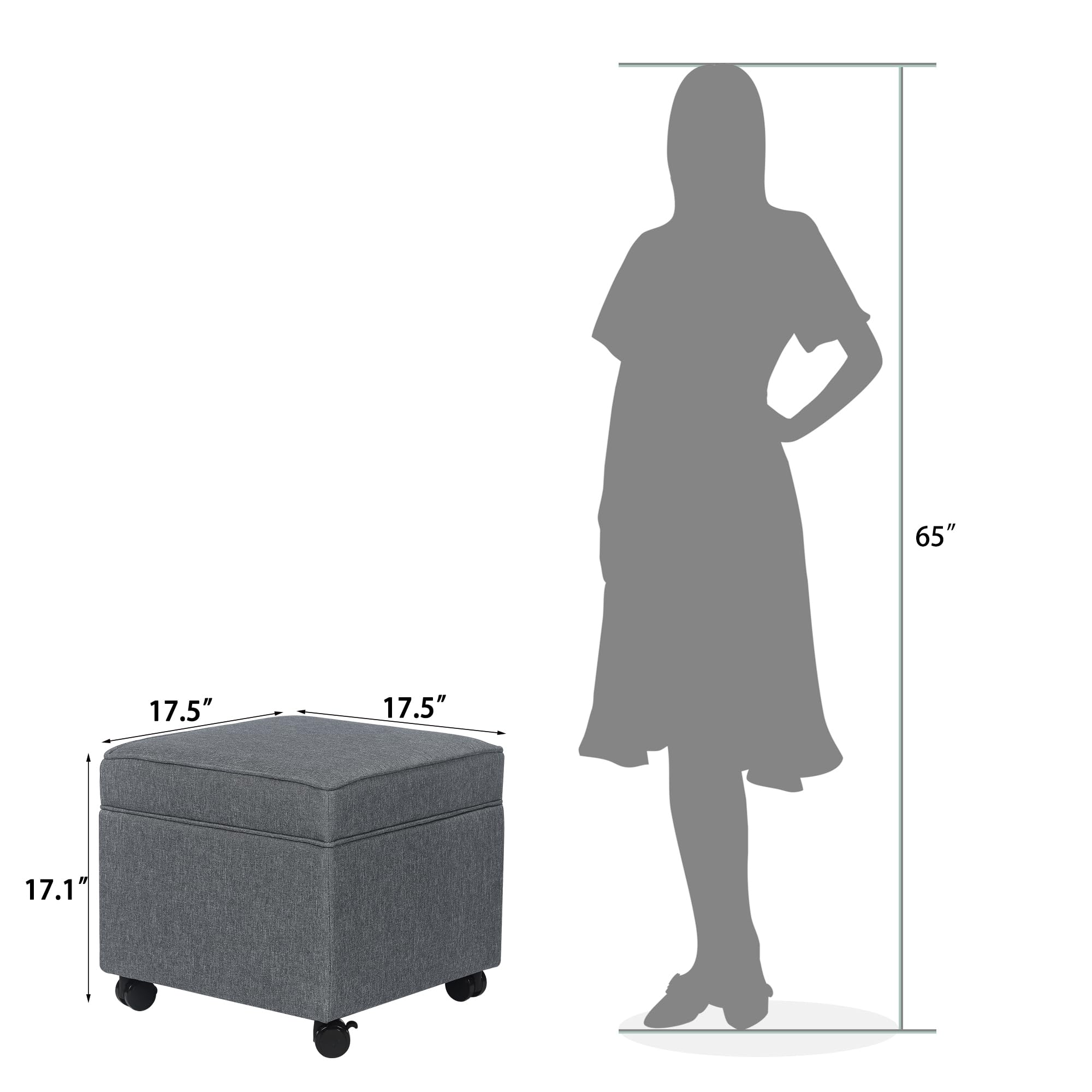 17.5" Square Fabric Ottoman with Storage