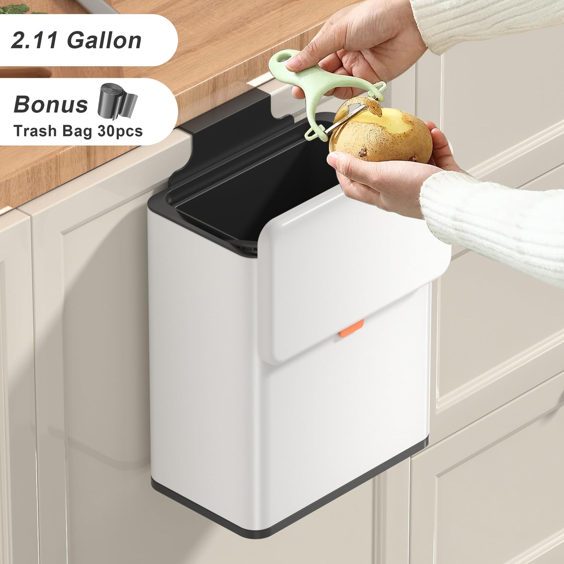 2.1 Gal White Hanging Stainless Steel Compost Bin