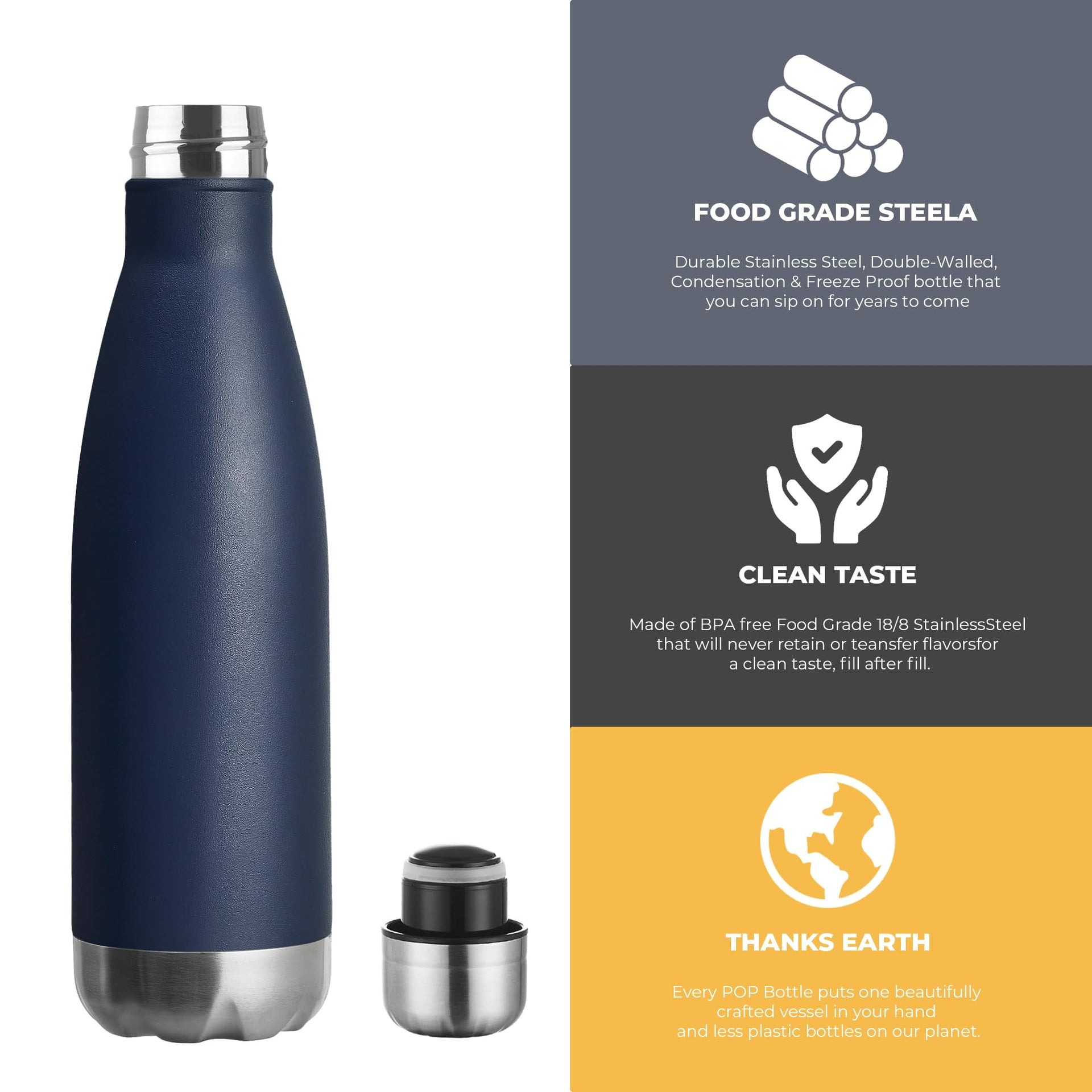 17oz Sport Water Bottle 4 Pack Vacuum Insulated Stainless Steel Leak (4 Count)