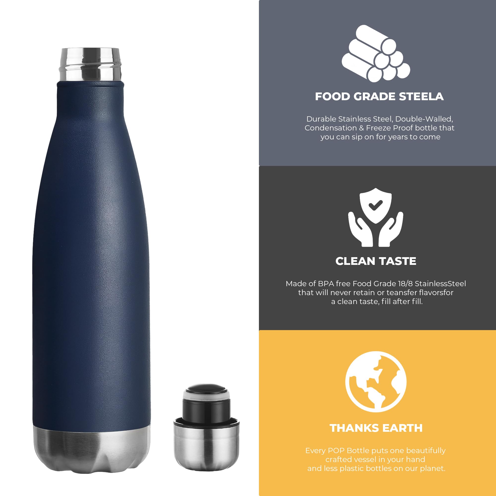 17oz Sport Water Bottle 4 Pack Vacuum Insulated Stainless Steel Leak (4 Count)