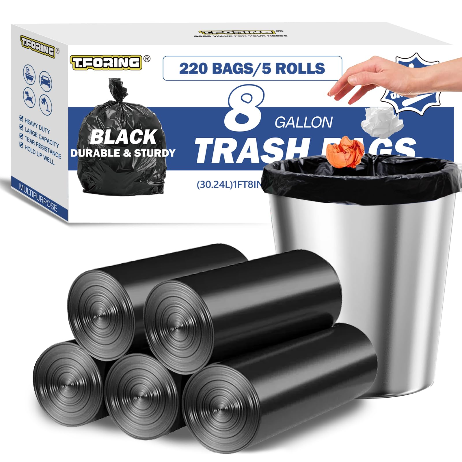 Medium Trash Bags 8 Gallon Heavy Duty (220 Count)