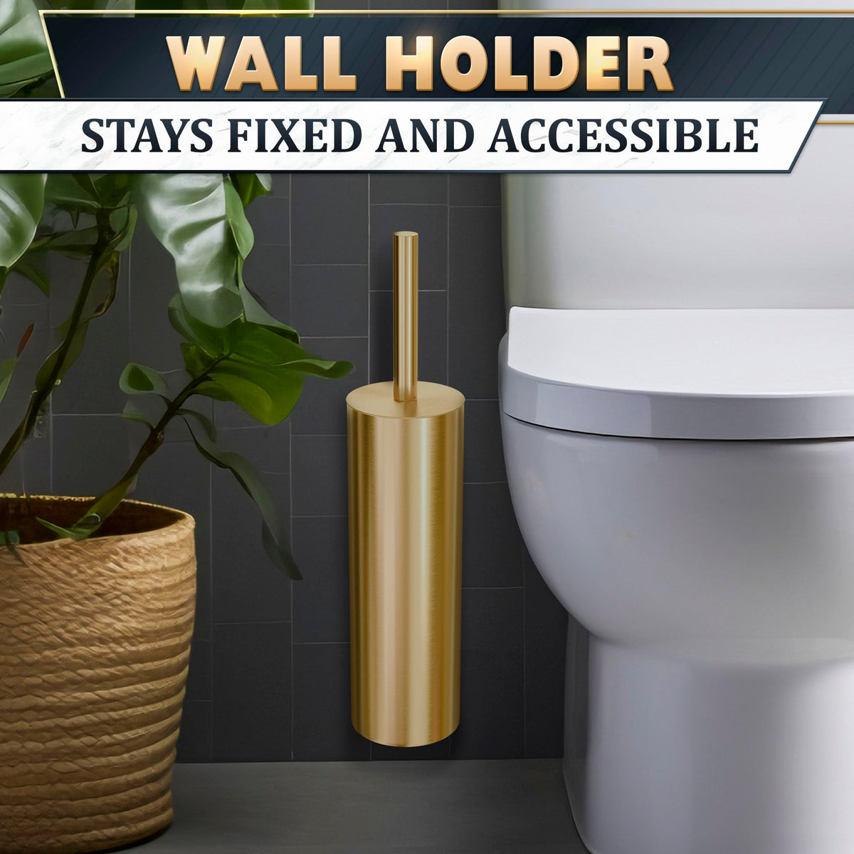 2 Pcs Wall Mounted Stainless Steel Toilet Brush and Holder Set