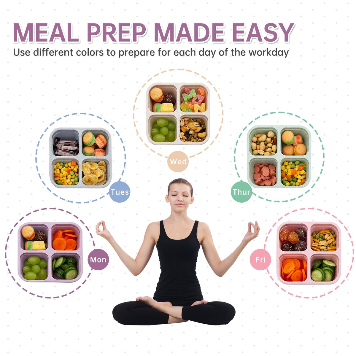 5 Pack 4 Compartment Divided Snack Box FOR Kids (5 count)