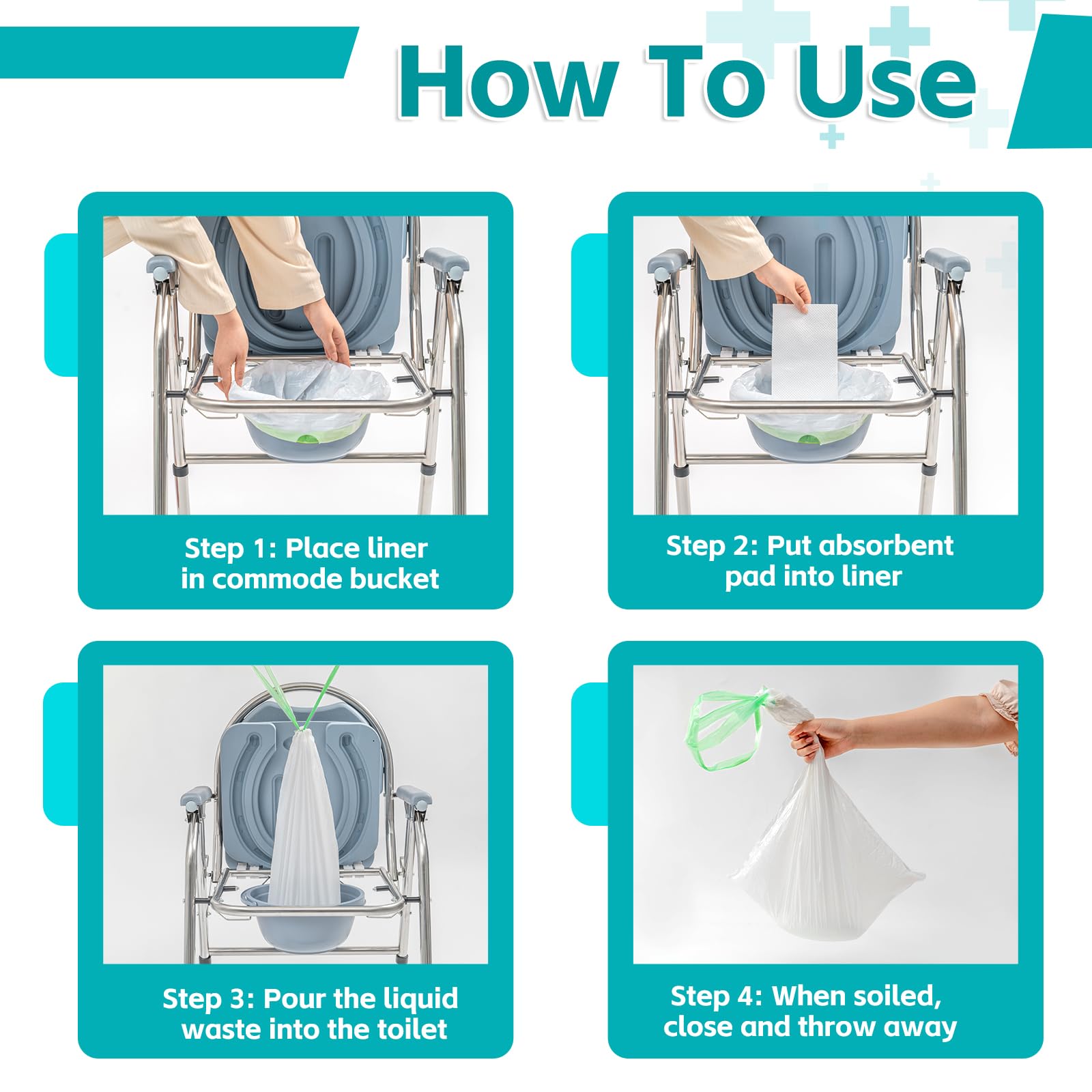 120 Pack Bedside Commode Liners with 120 Super Absorbent Pads (120 Count)
