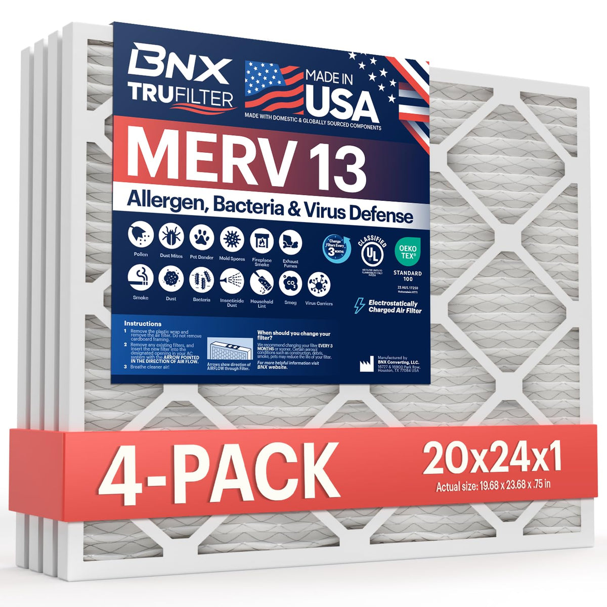 TruFilter 20x24x1 Air Filter MERV 13 (4 Count)