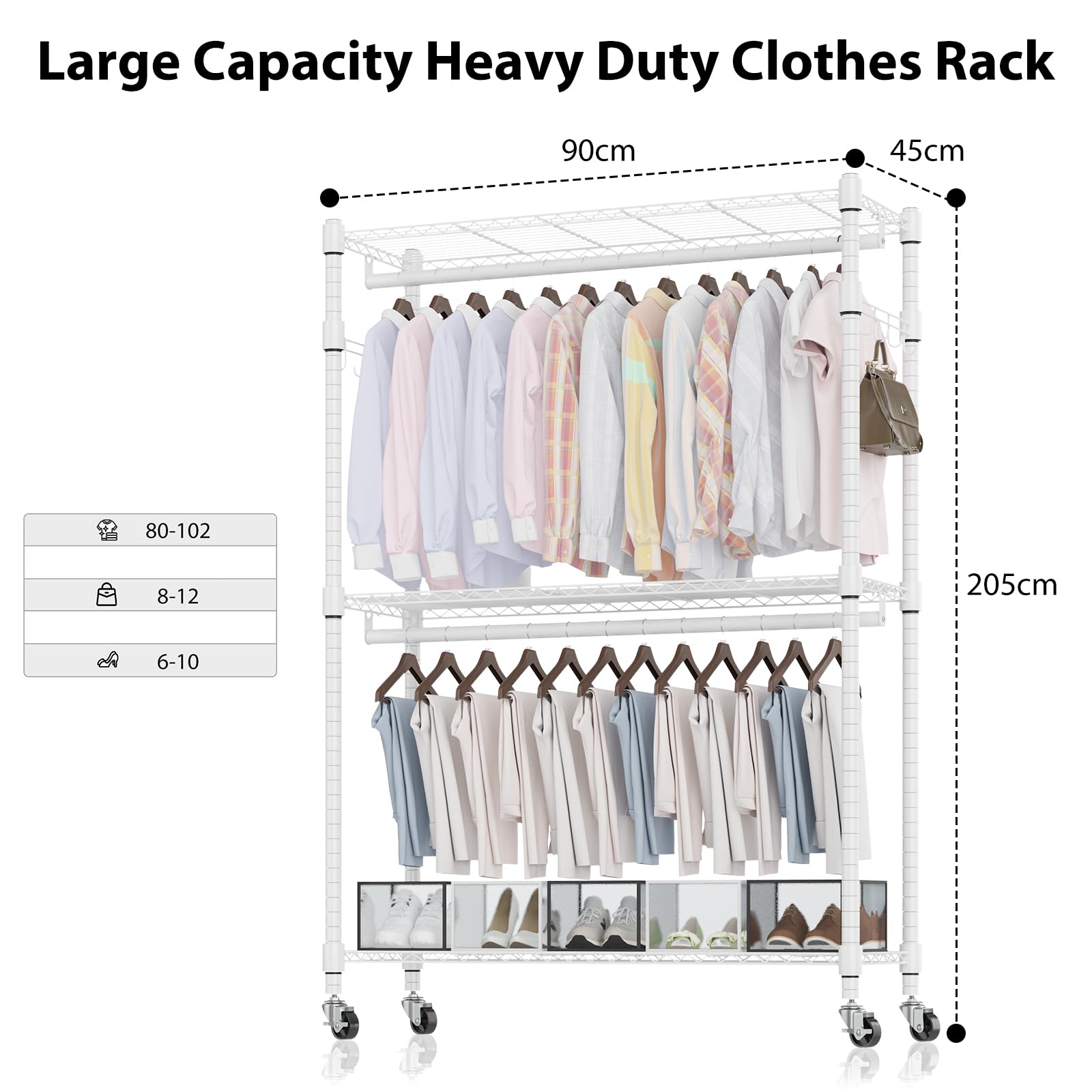 3 Tier Heavy Duty Garment Rack with Wheels