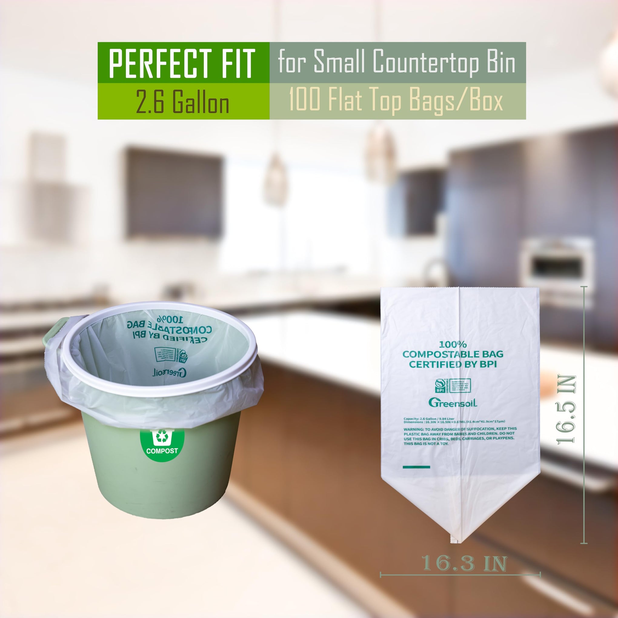 100% Compostable Waste Bags 2.6 Gallon (100 Count)
