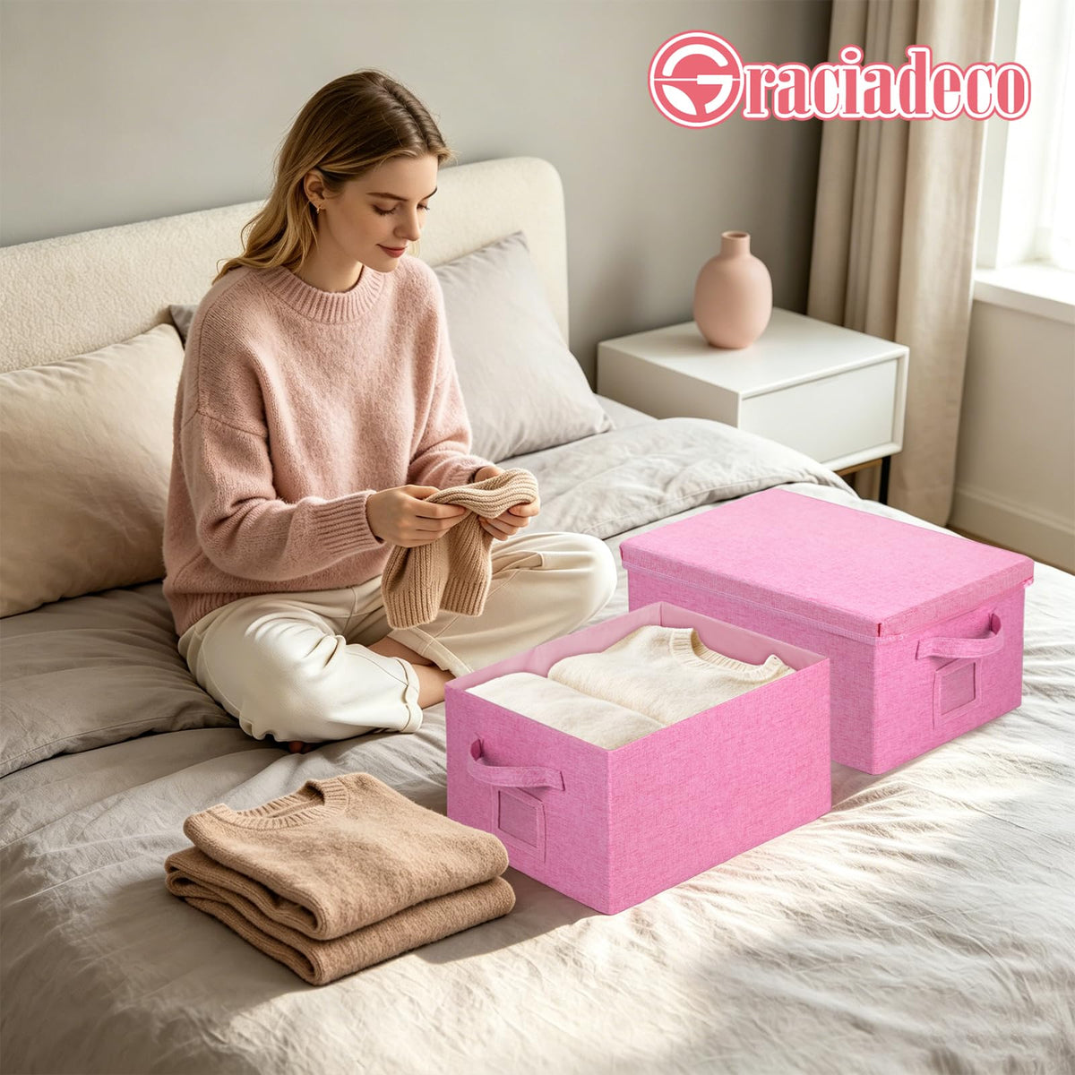 Storage Bins With Lids Closet Organizer Cabinet Box For Clothes (2 Count)