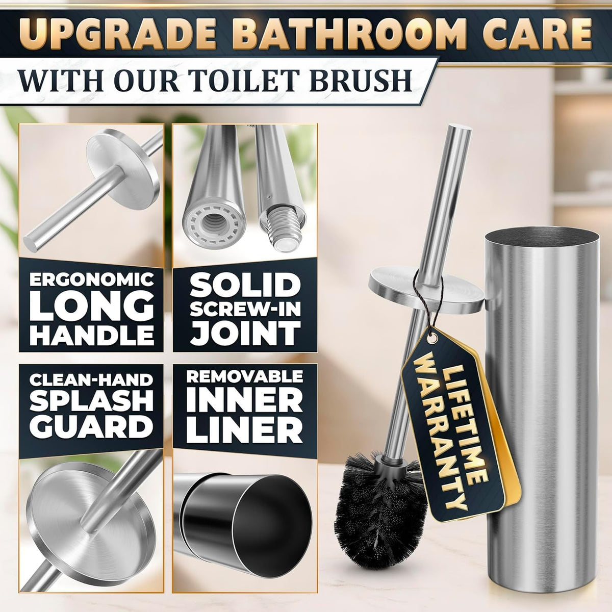 2 Pcs Stylish Stainless Steel Toilet Brush and Holder Set (2 Count)