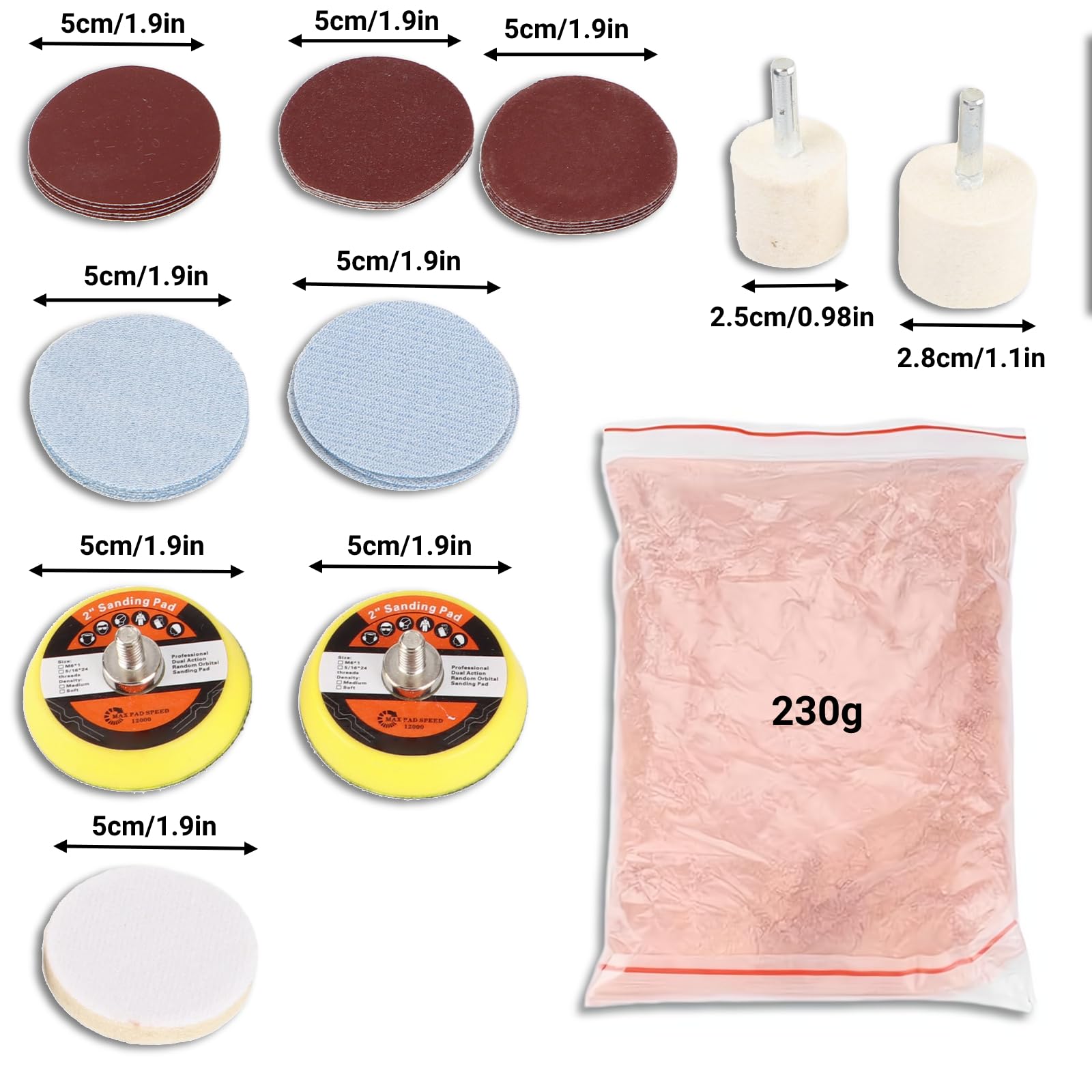 Windshield Scratch Remover Glass Polishing Kit Abrasive Discs Felt Pads for Auto Windshield Repair