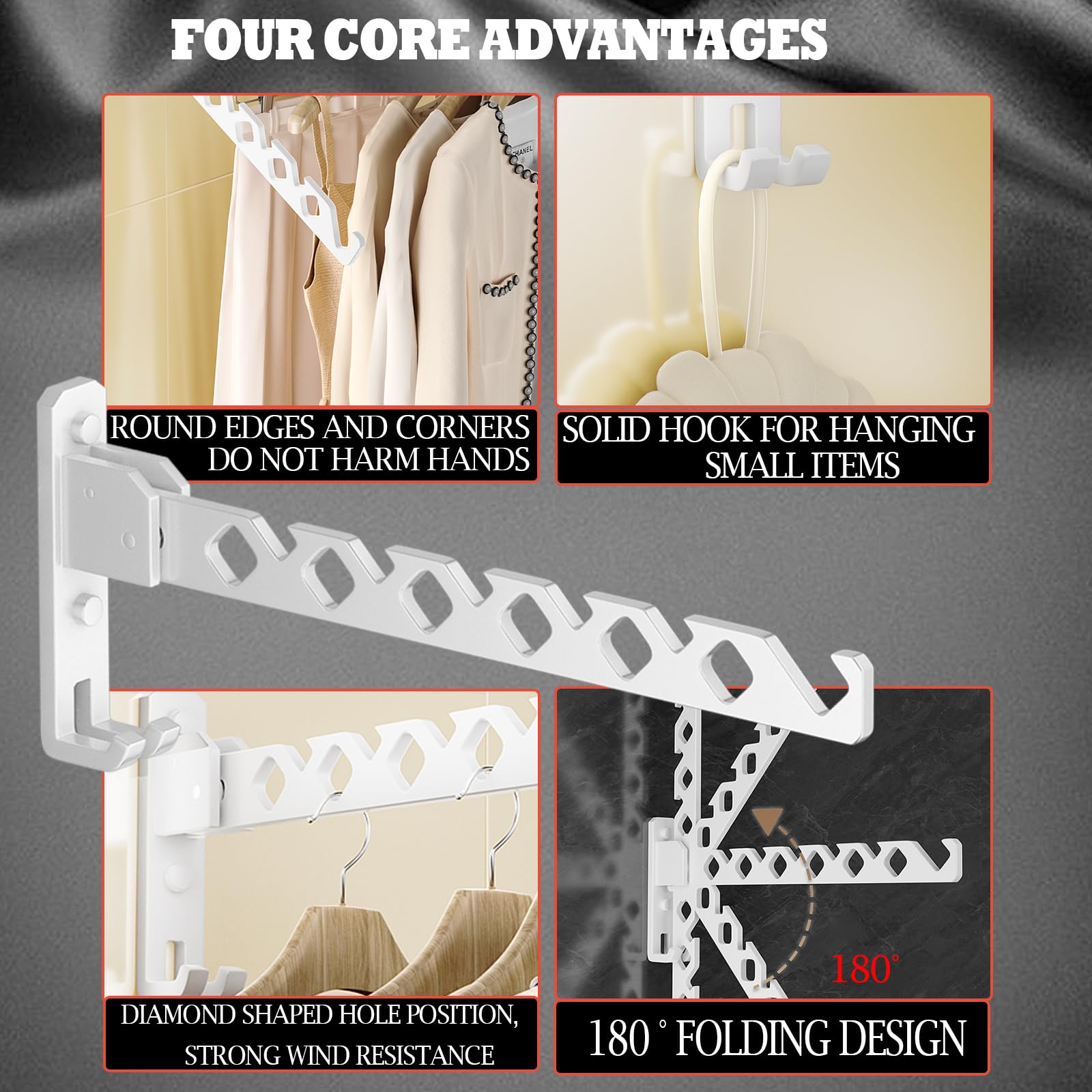 Wall Mount Coat Hanger Holder White Clothes Drying Organizer Rack Garment Hooks Aluminium Retractable Folding Indoor Wall Mounted Hanger Space Saver for Laundry Room Bedroom White 2Pack