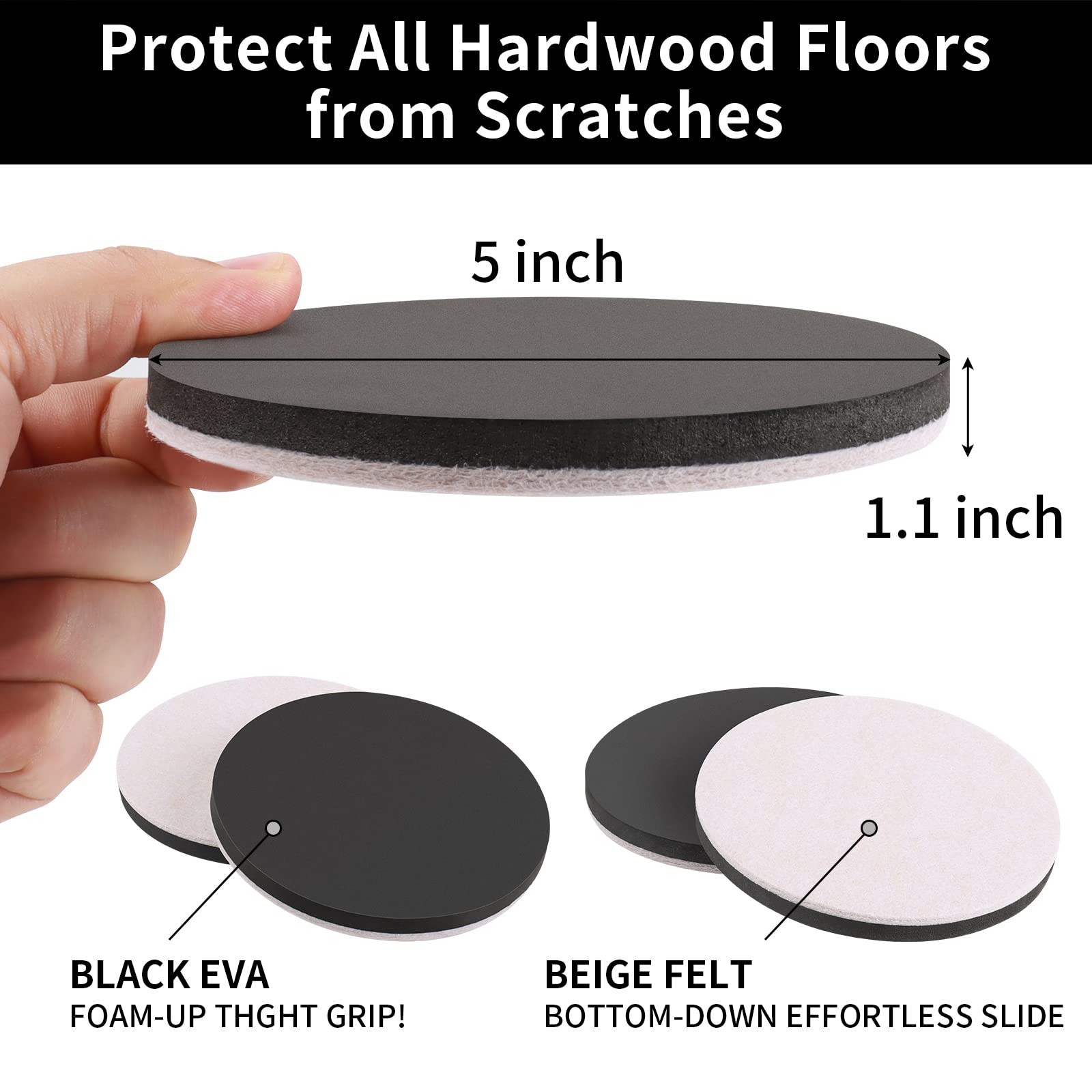 5" Round Felt Furniture Movers Sliders for Hardwood Floors (8 Count)