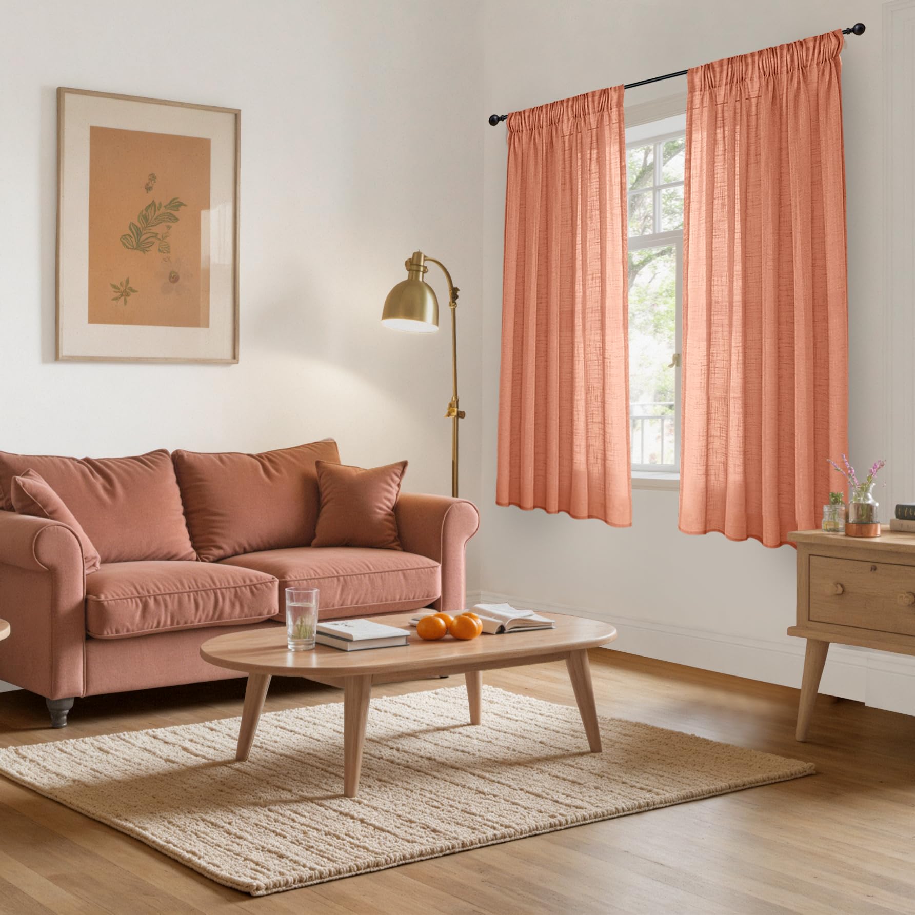 Burnt Orange Linen Curtains 48 Inches Long (2 Count)
