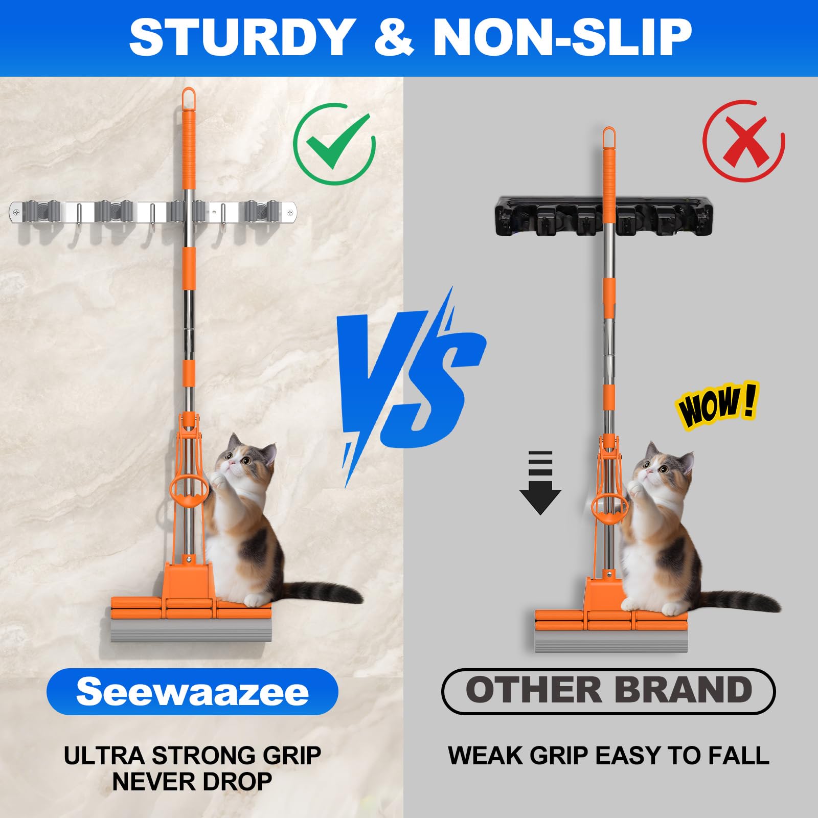 Broom Holder Wall Mount Mop Organizer (2 Count)