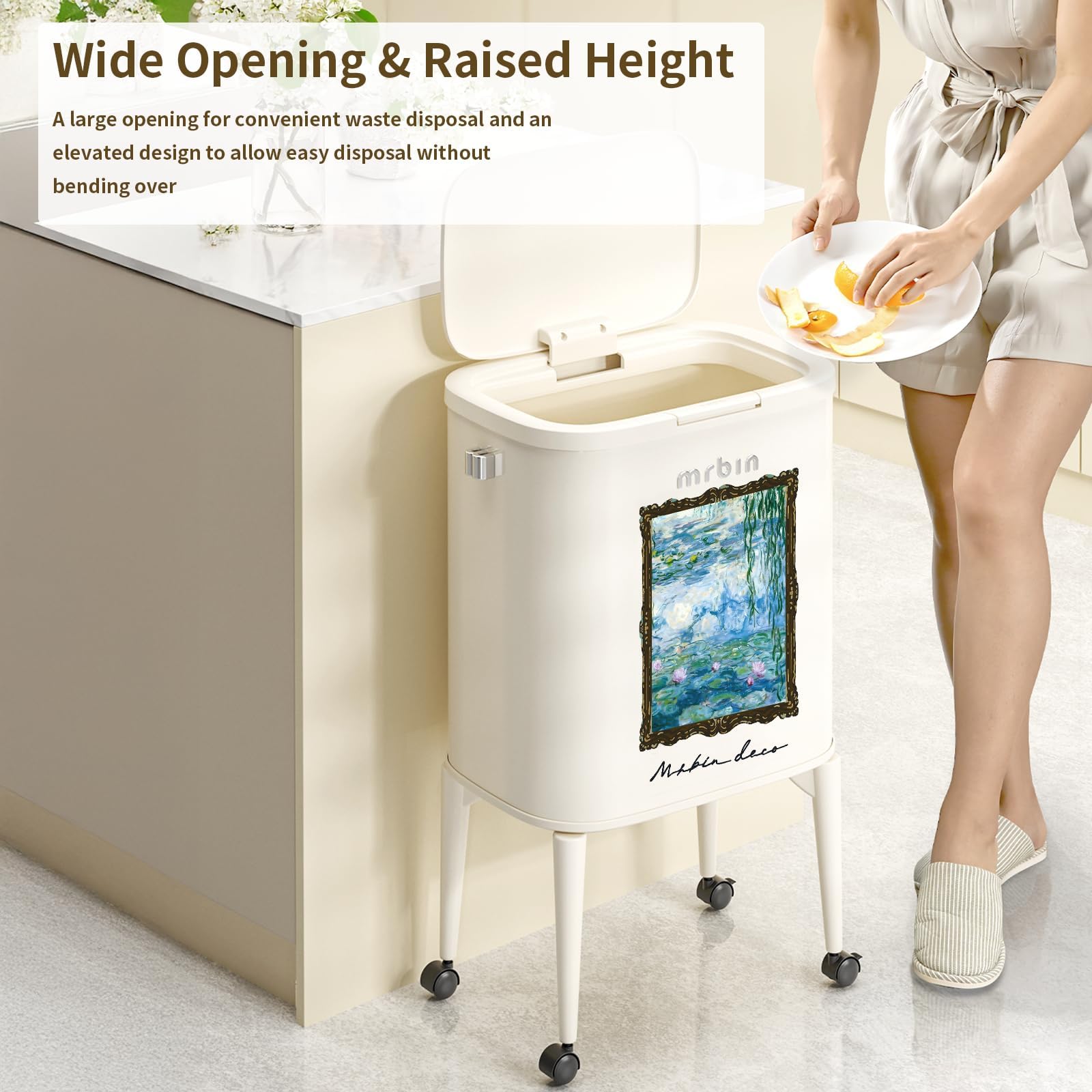 Metal Kitchen Trash Can with Wheel Legs