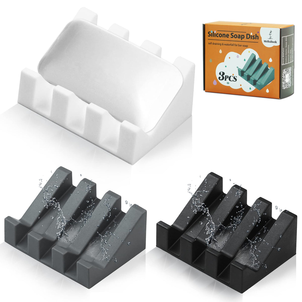 Silicone Soap Dish Self Draining for Shower & Kitchen