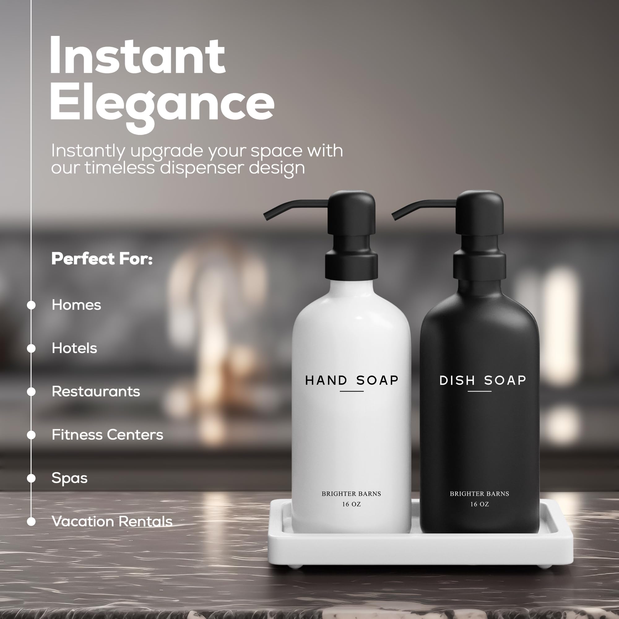 Luxury Glass Hand and Dish Soap Dispenser Set by Brighter Barns (2 Count)