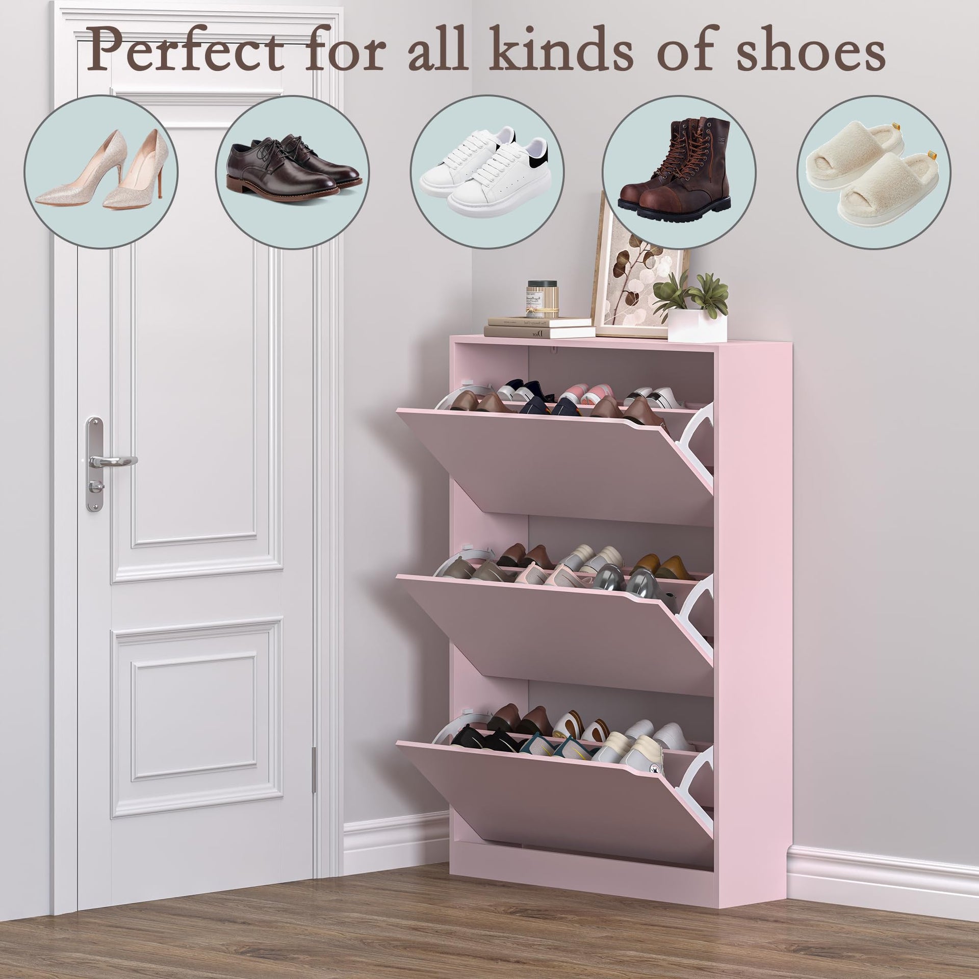 Shoe Cabinet with 3 Flip Drawers