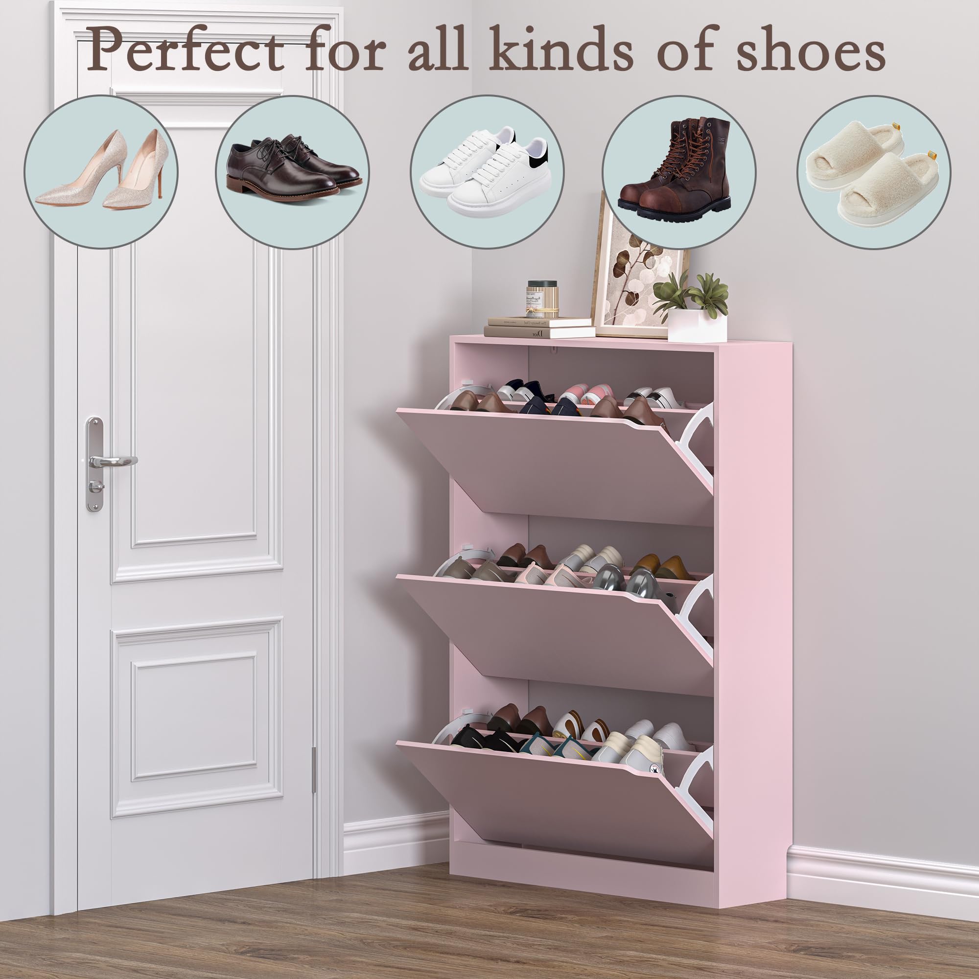 Shoe Cabinet with 3 Flip Drawers