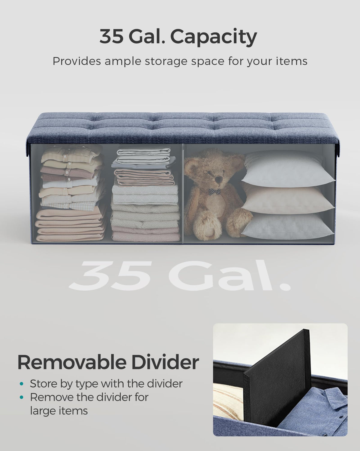43.3 Inches Folding Storage Ottoman Bench