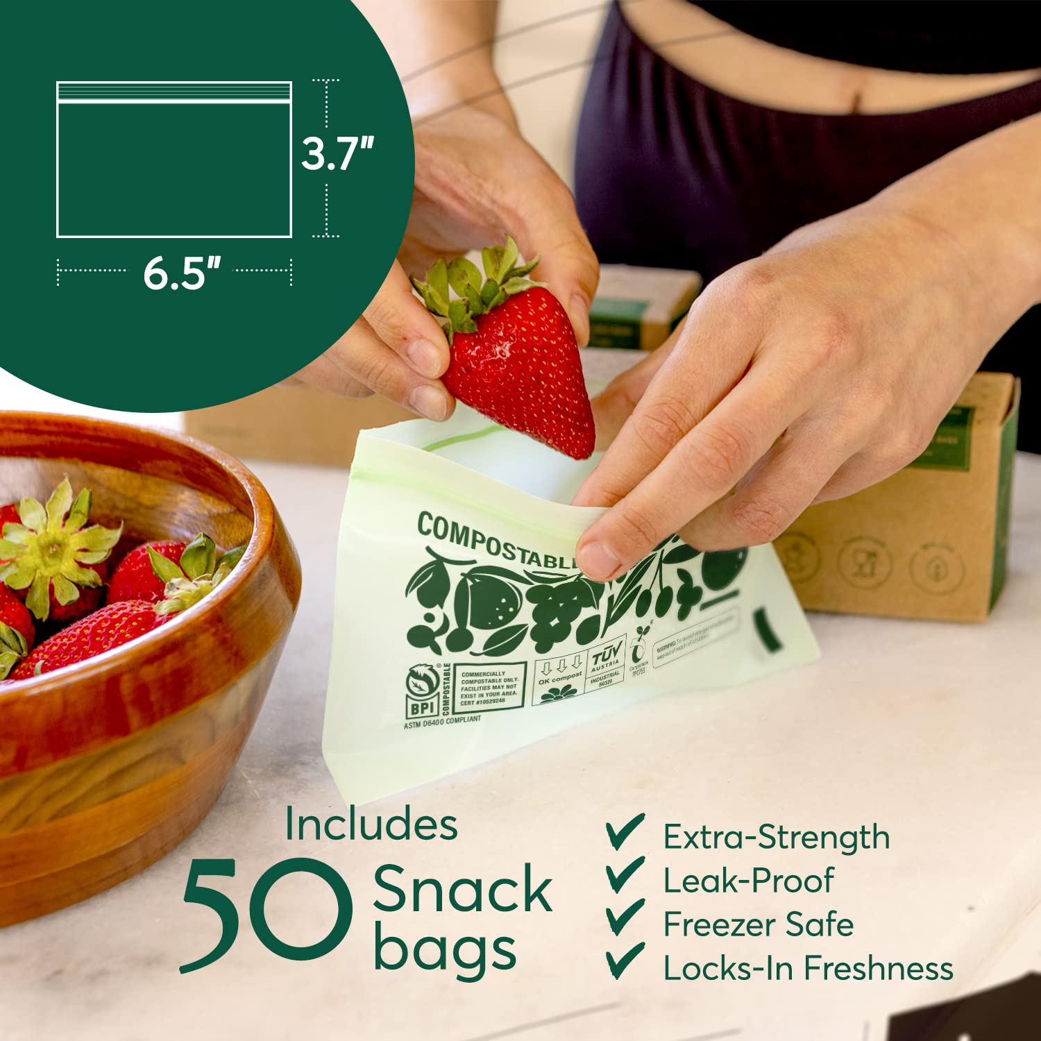 Compostable* Snack Size Food Storage Bags (50 Count)