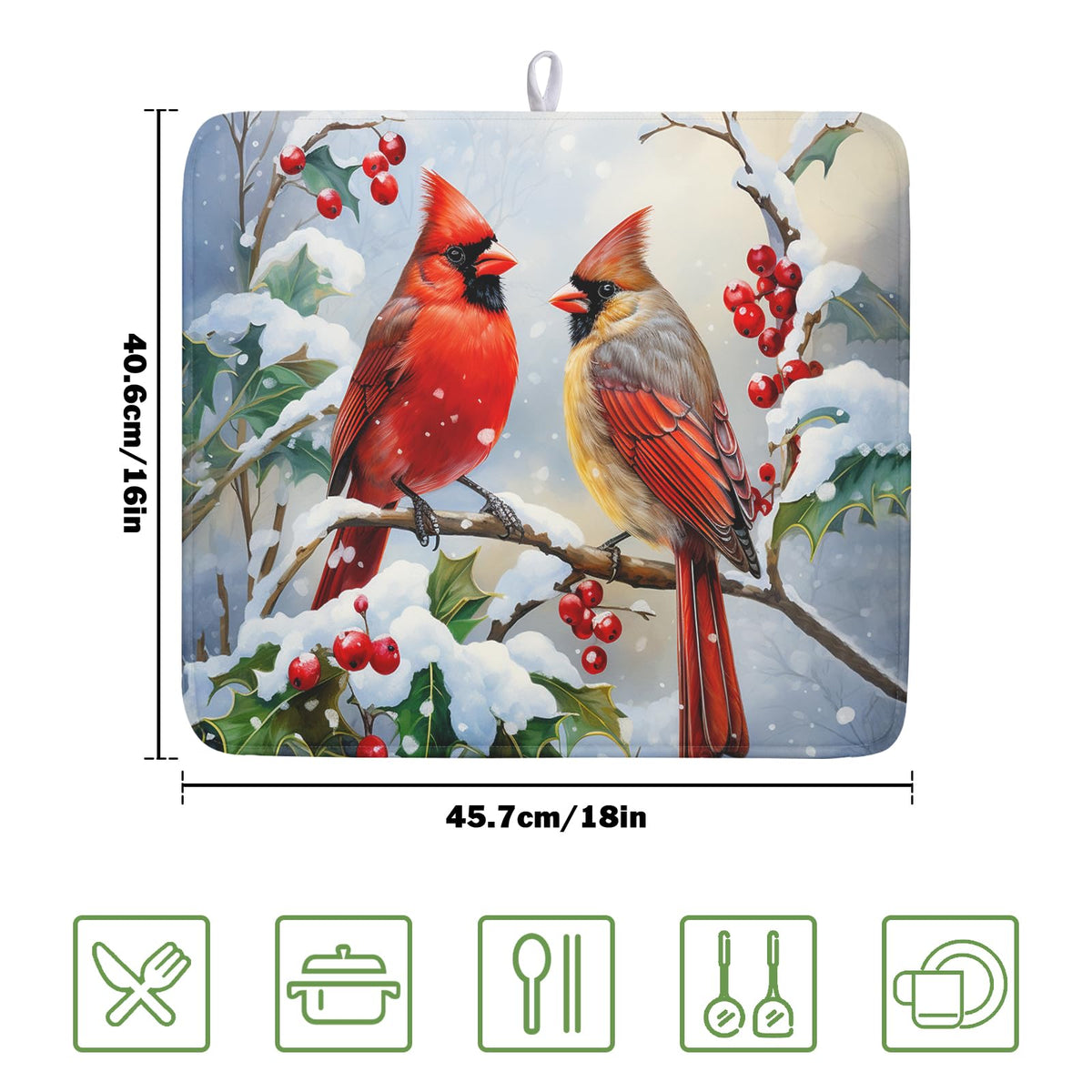 Winter Cardinal Birds Dish Drying Mat