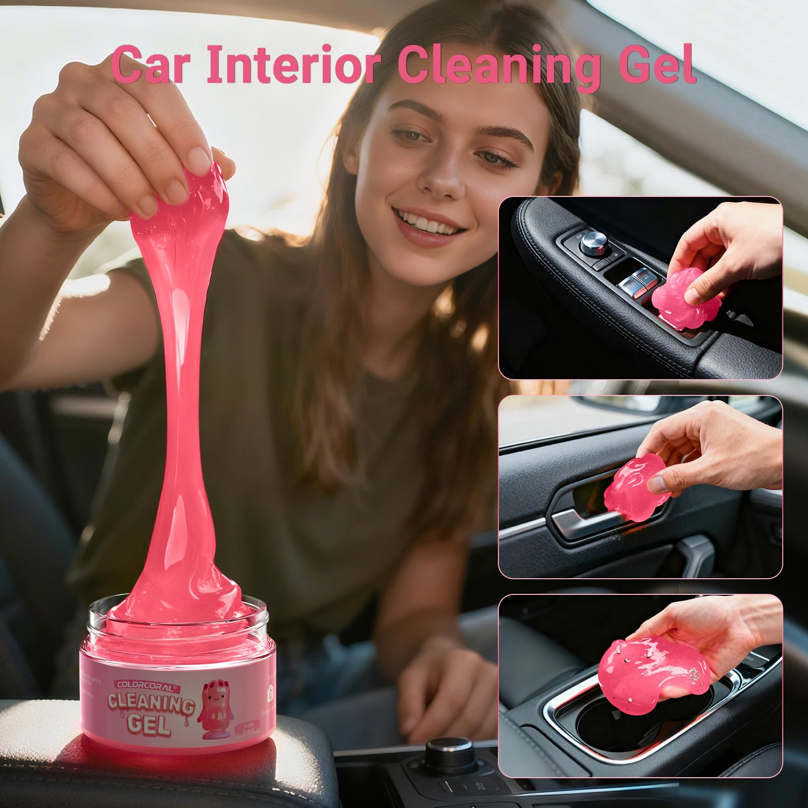 2Pack Car Cleaning Gel Reusable Detailing Kit Slime Cleaner Pink (2 Count)